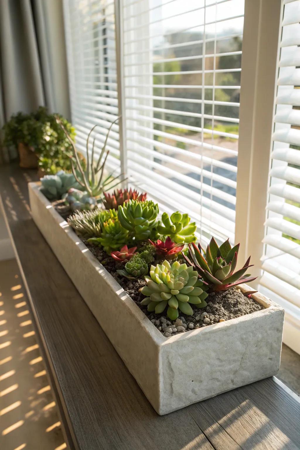 A chic succulent display, ideal for injecting verdant charm into your mother's cherished space.
