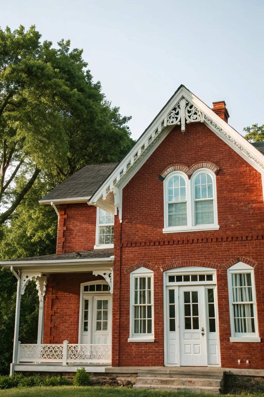 Pristine white trim presents a classic and sophisticated contrast against red brick.
