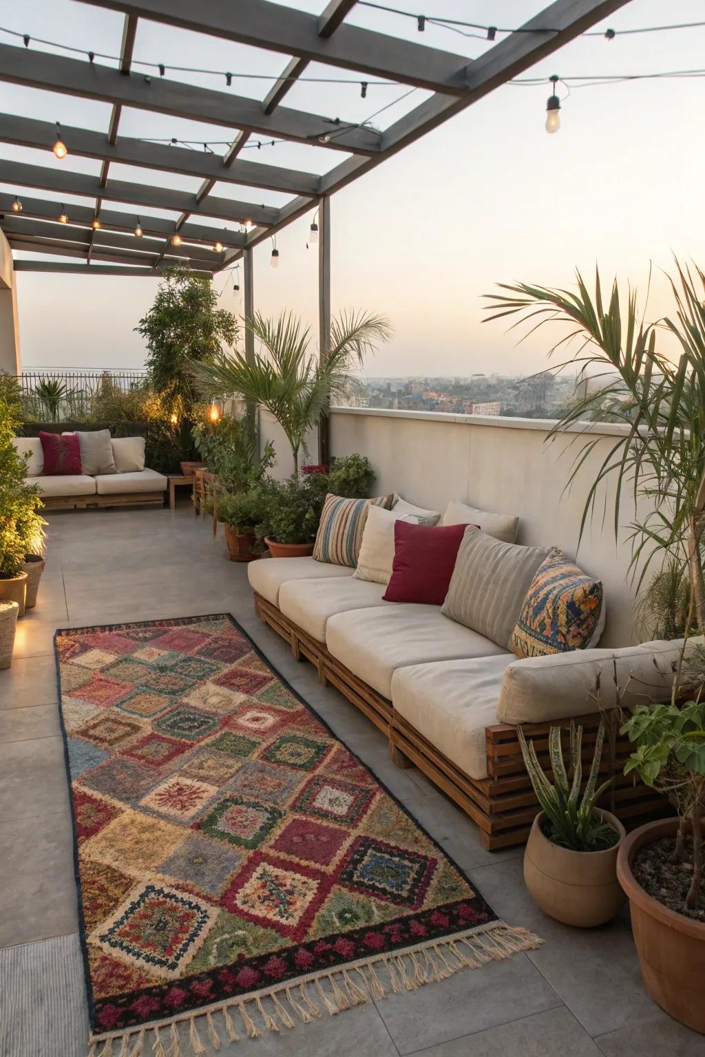 A cozy seating area makes your rooftop an inviting retreat.