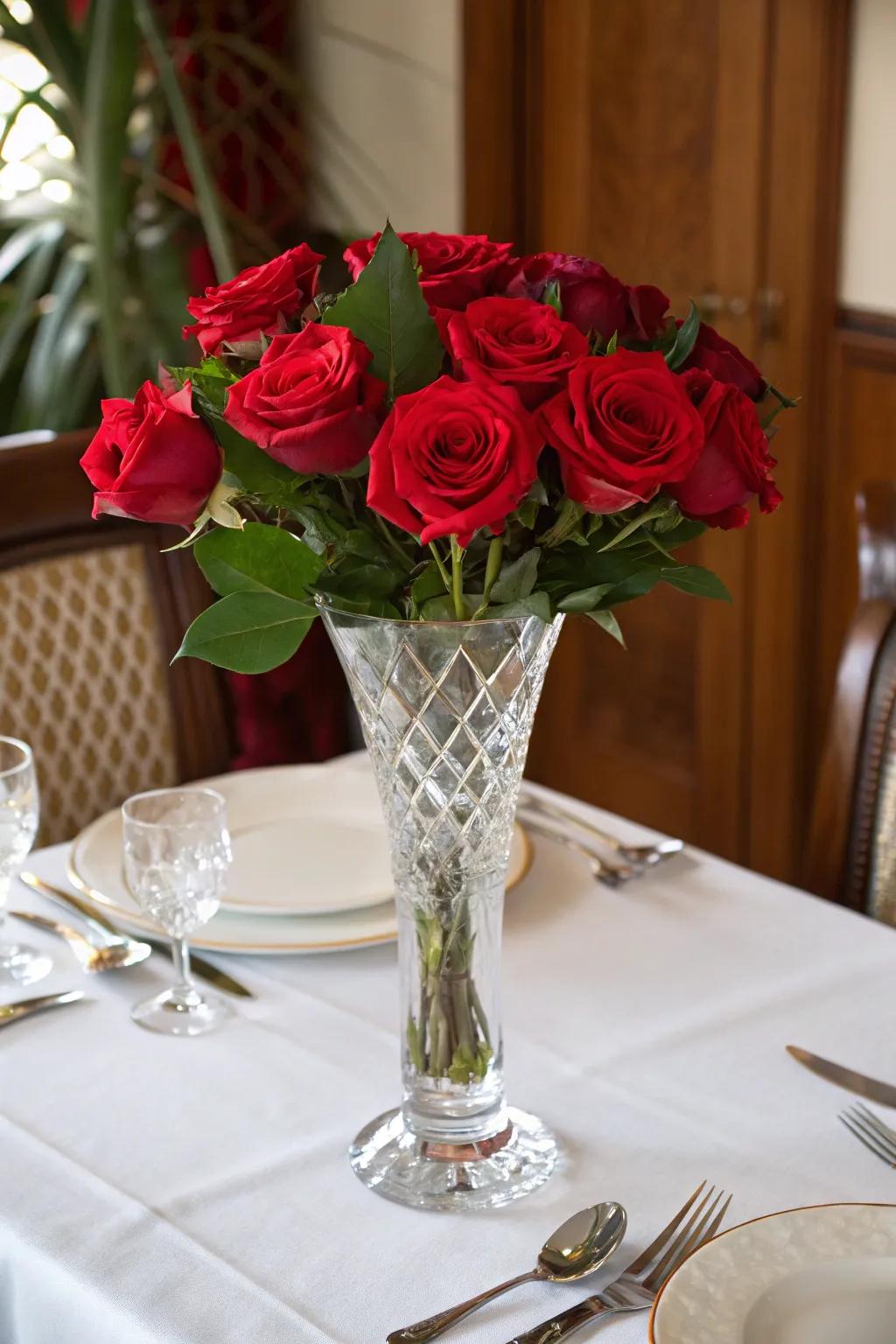 Timeless Elegance with Crystal and Red Roses