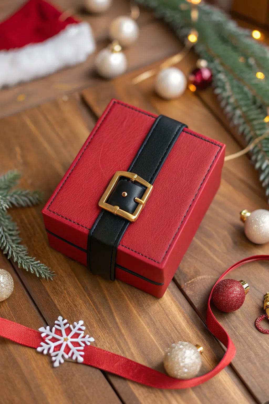 The timeless Santa belt container enhances the joy of any gift.