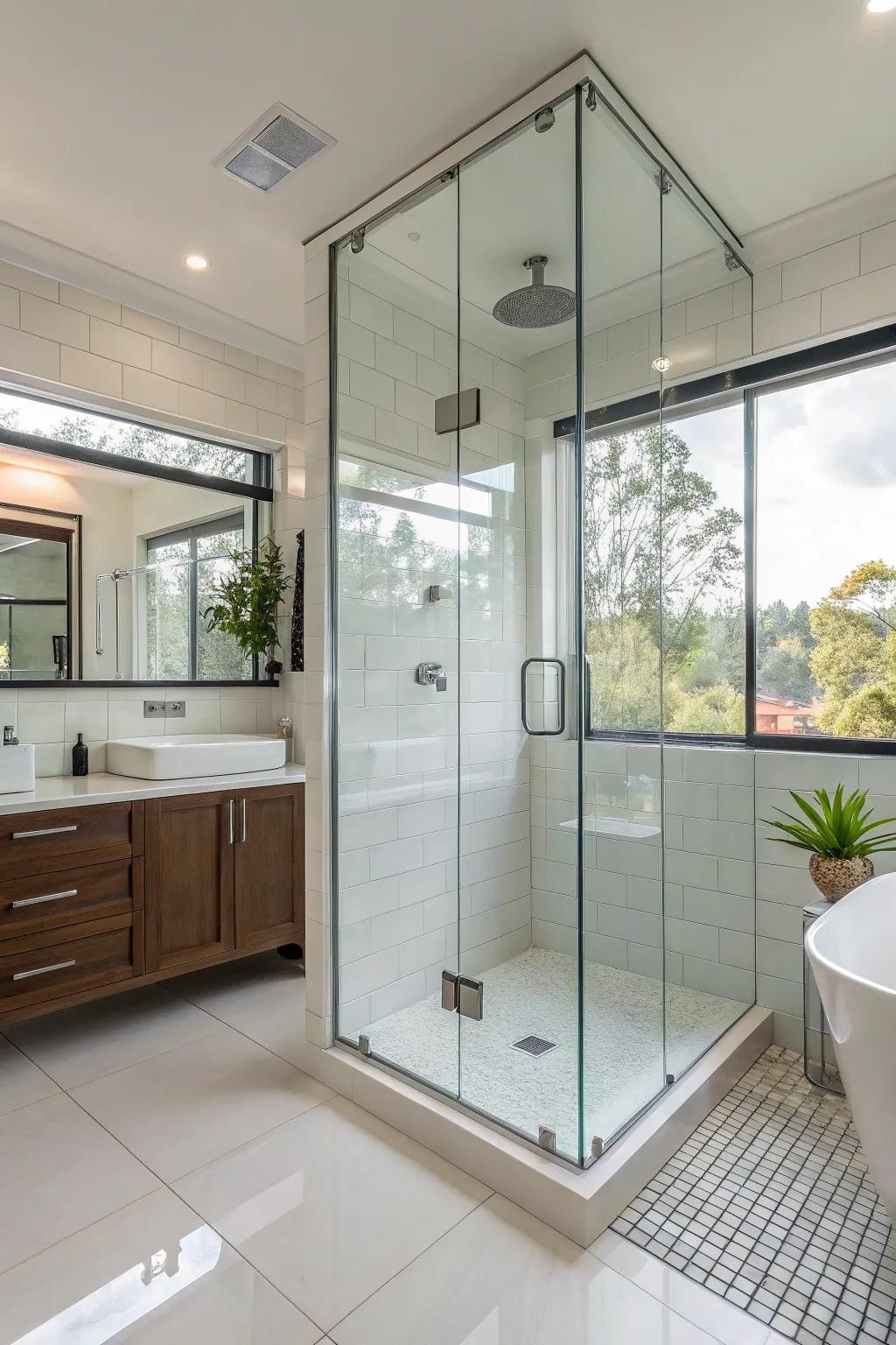 Frameless glass enclosures offer a sleek, minimalist appeal.