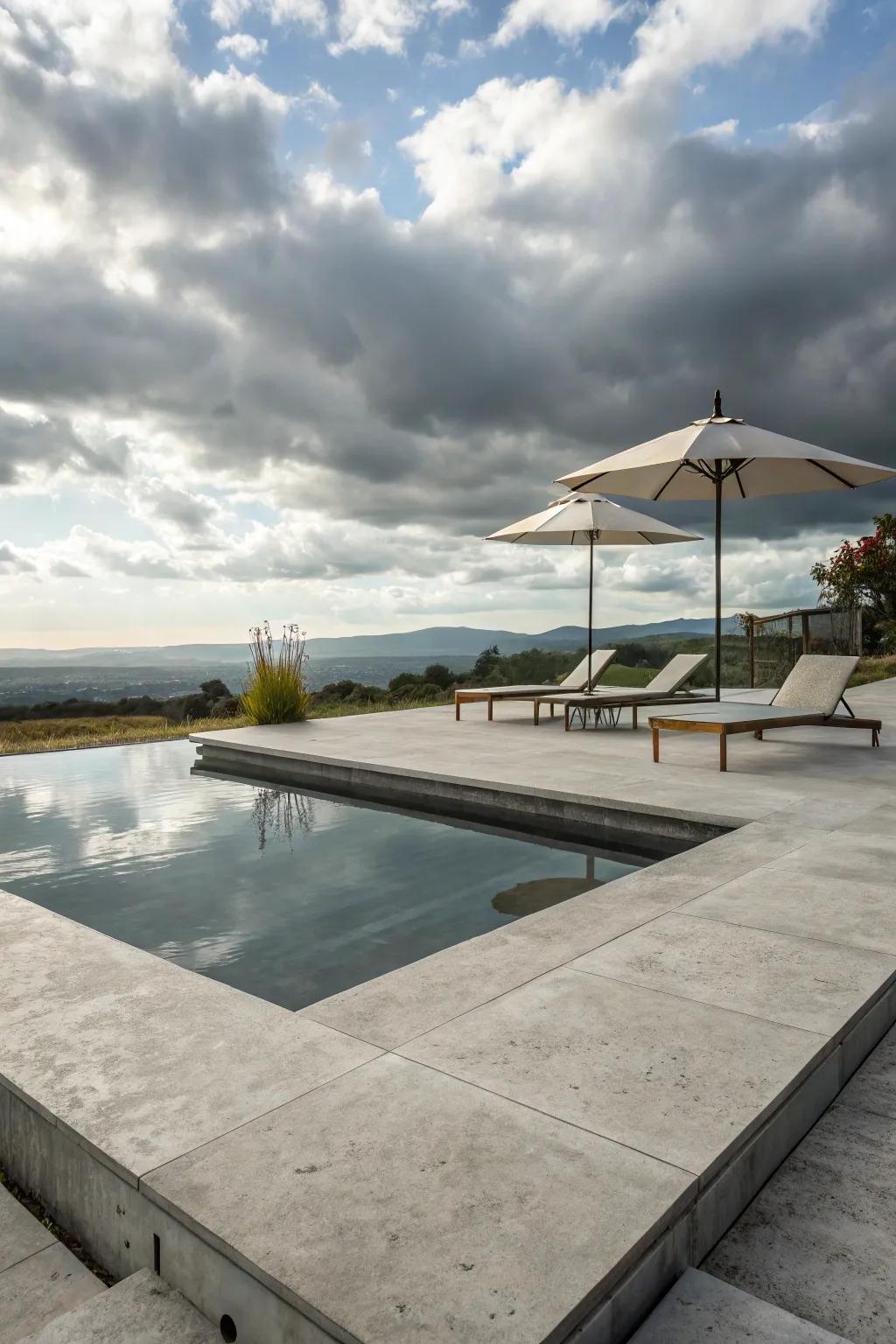 A minimalist pool deck offering a chic and sophisticated vibe.