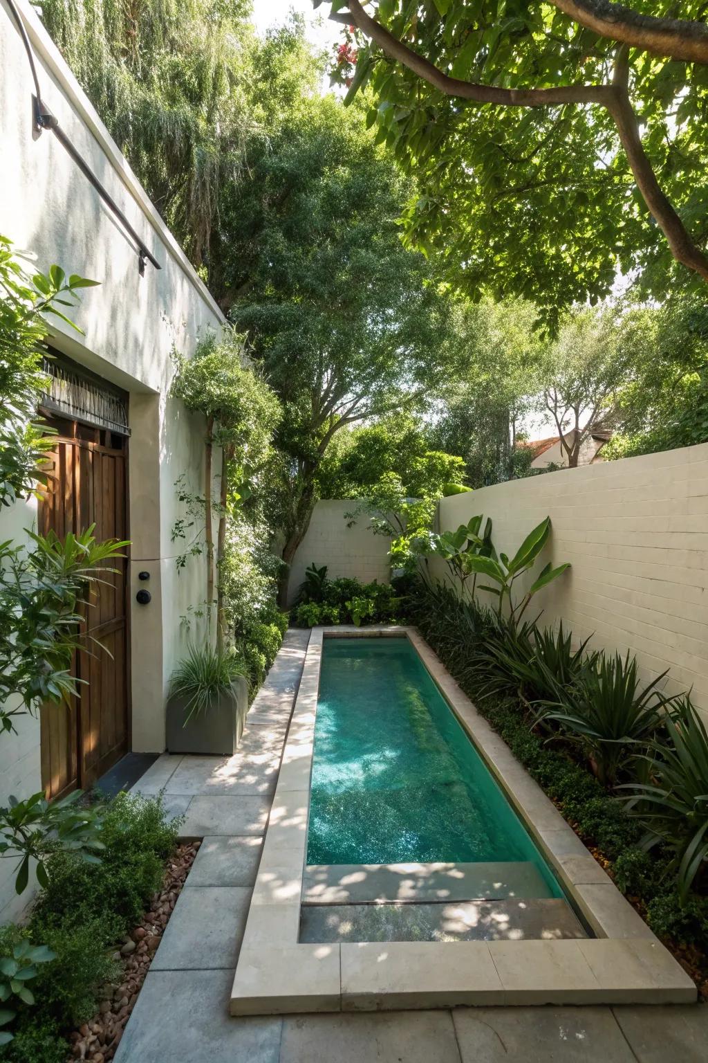 Small plunge pool tucked into a comfortable nook.