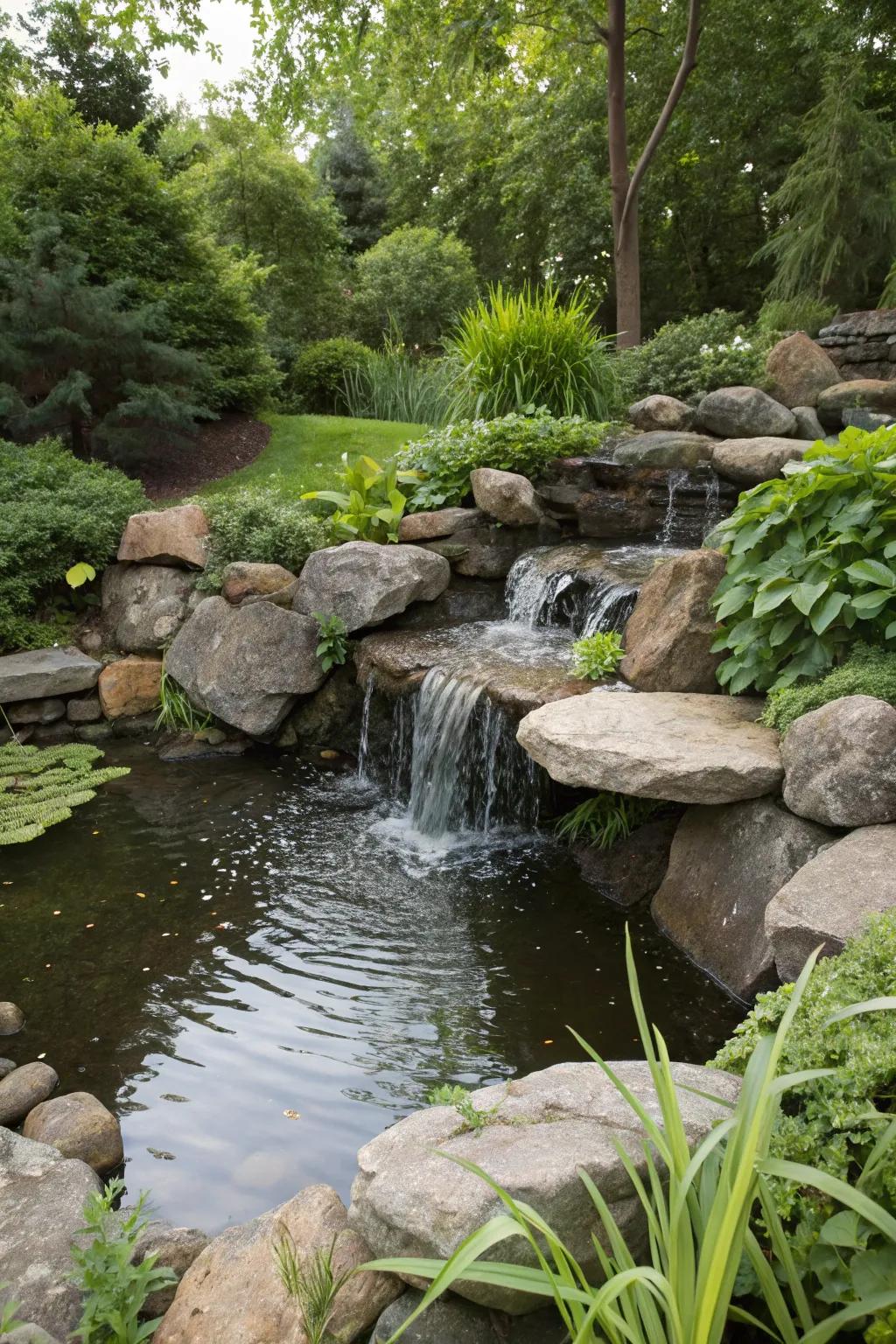 Create a mountain-like retreat with a natural rock cascade in your backyard.