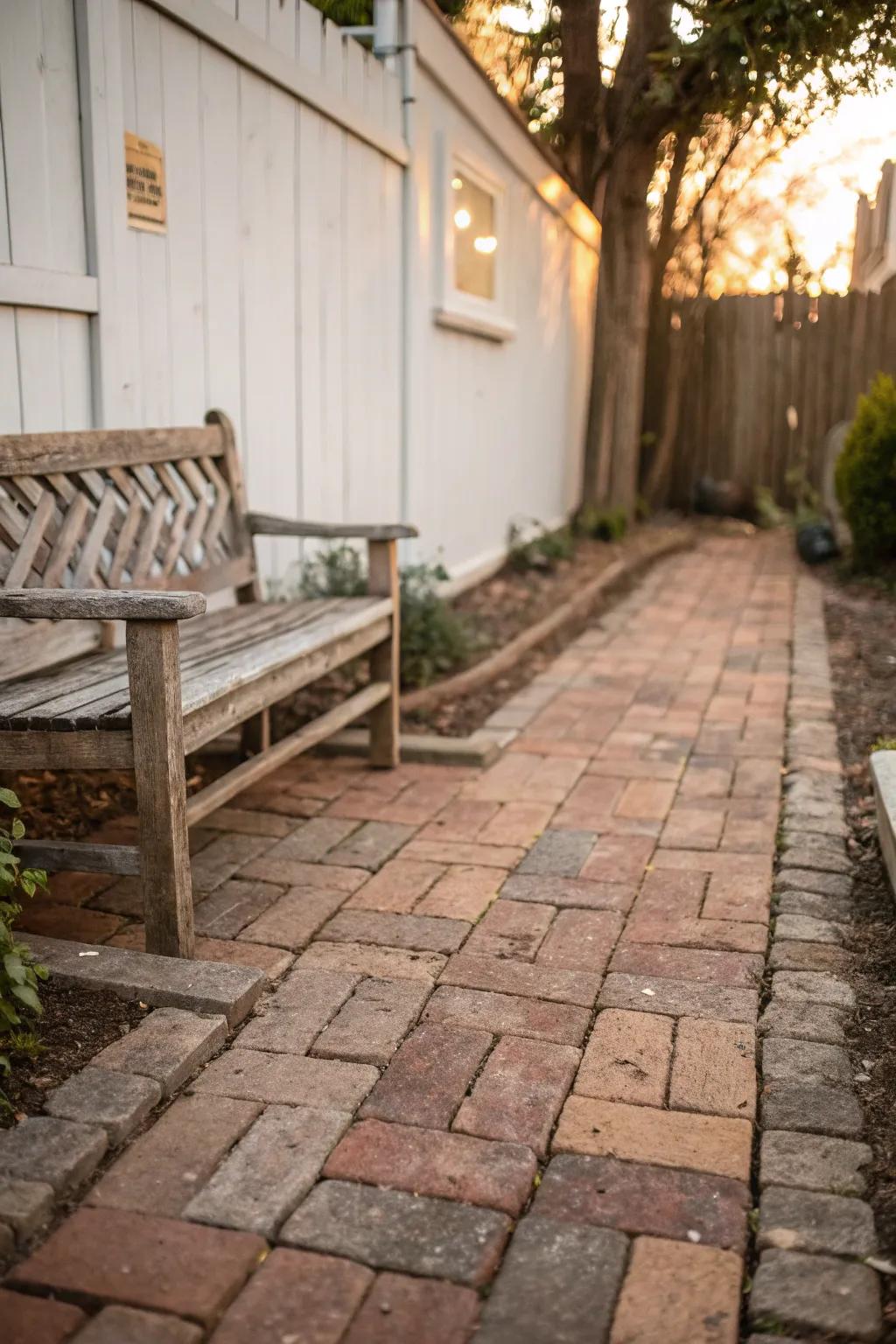 Repurposed bricks offer a rustic charm to small patios.