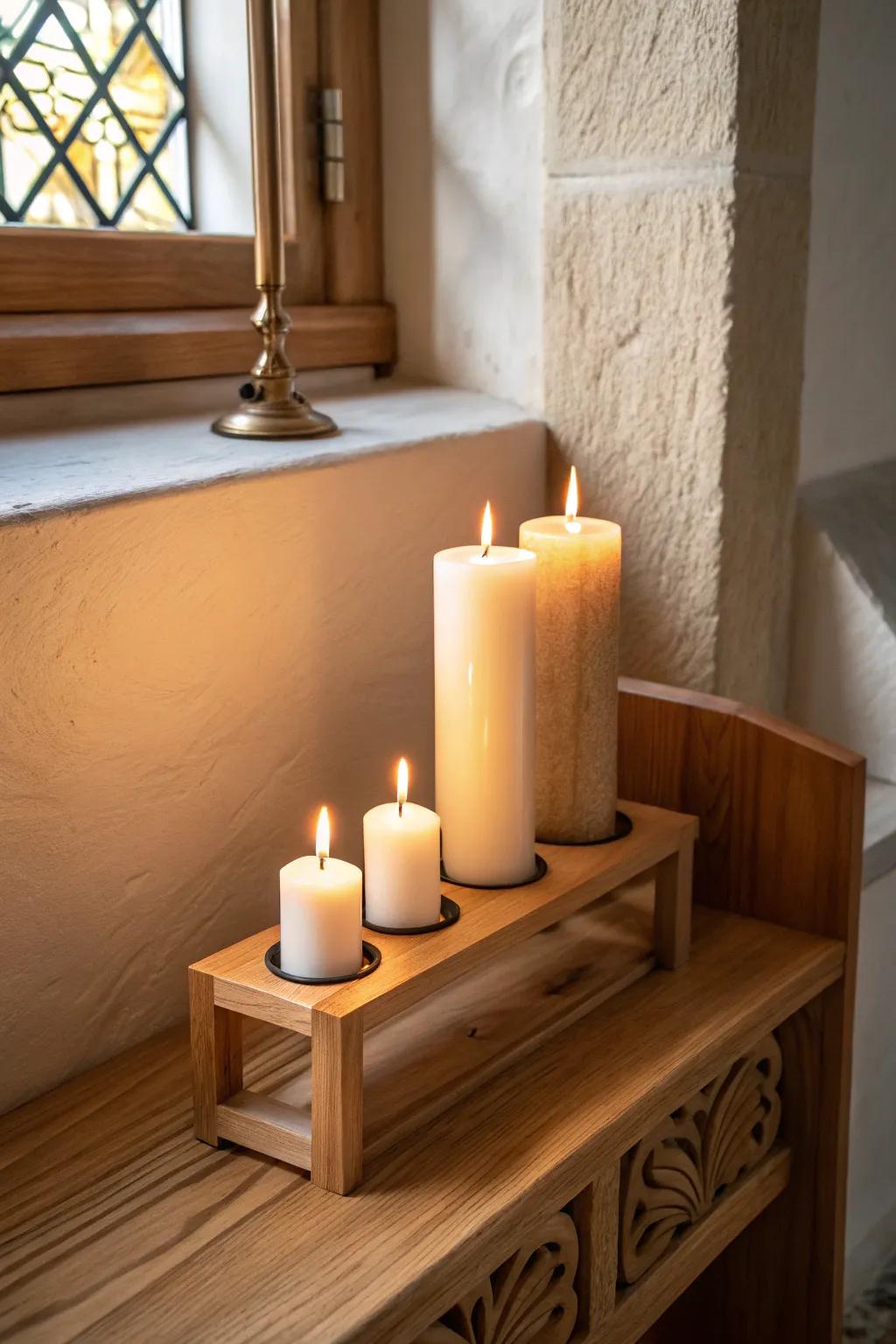 A simple candlelit nook for peaceful reflections.