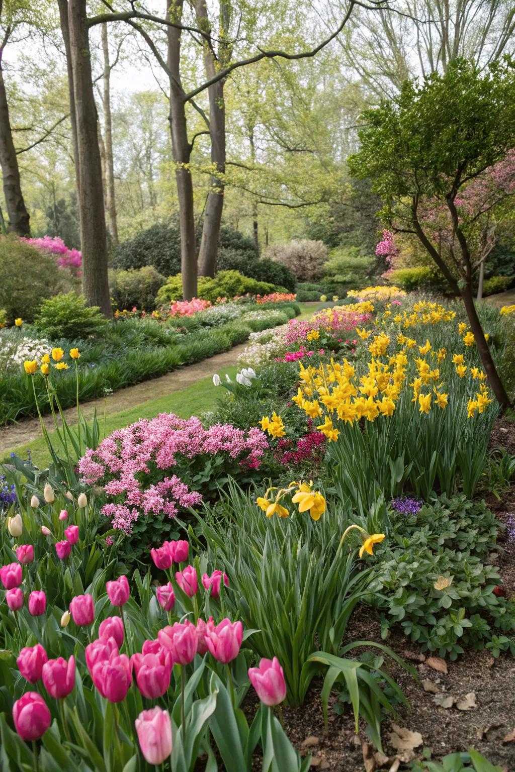 A vibrant flower bed alive with the colors of spring.