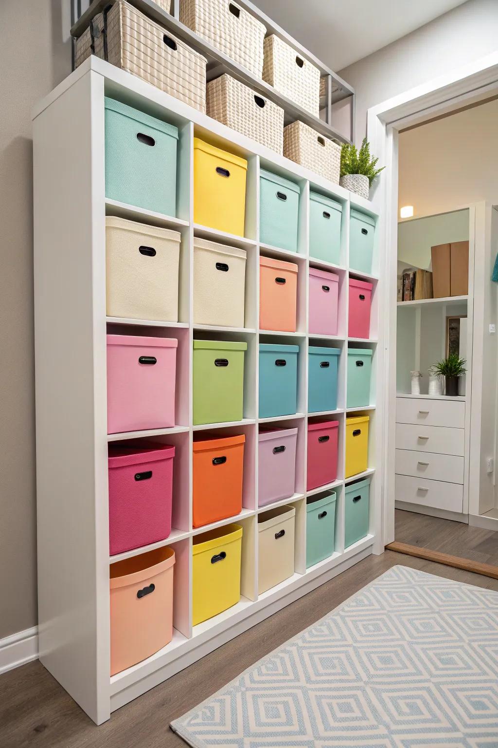 Cube storage units with bins are perfect for compact spaces.