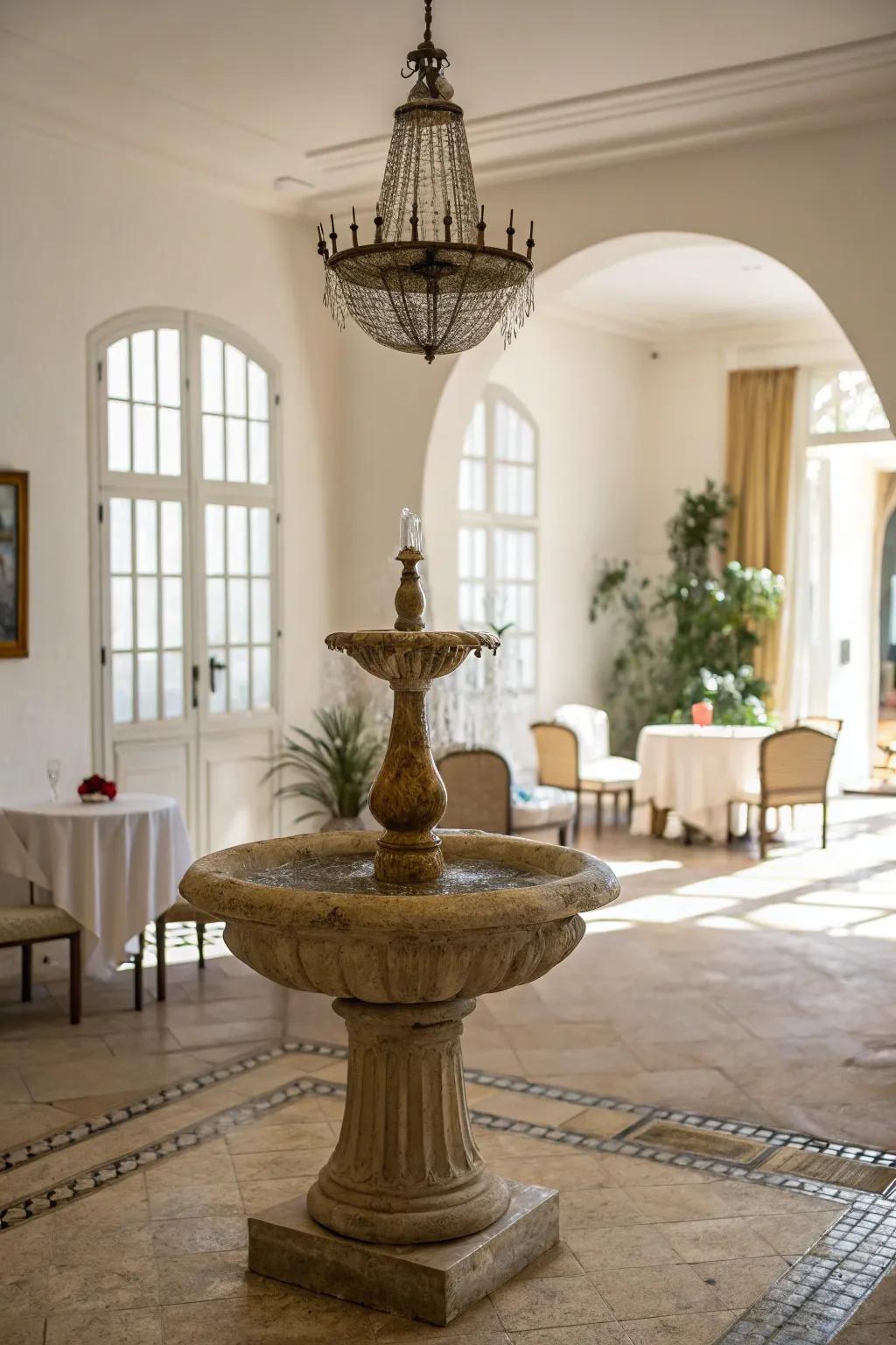 A tabletop fountain adds a touch of tranquility to your workspace.