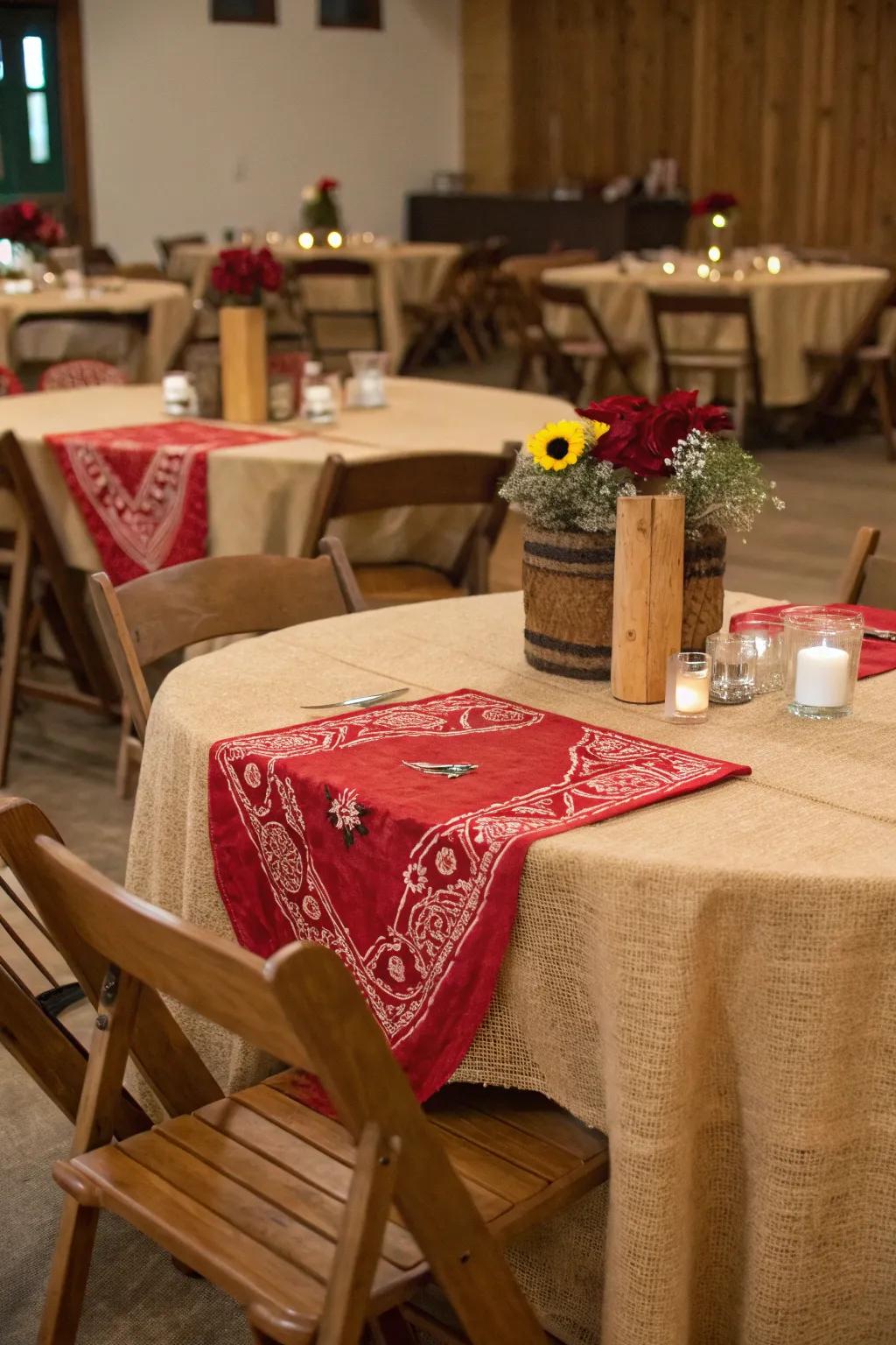 Burlap and bandanas add a rustic charm to your Western decor.