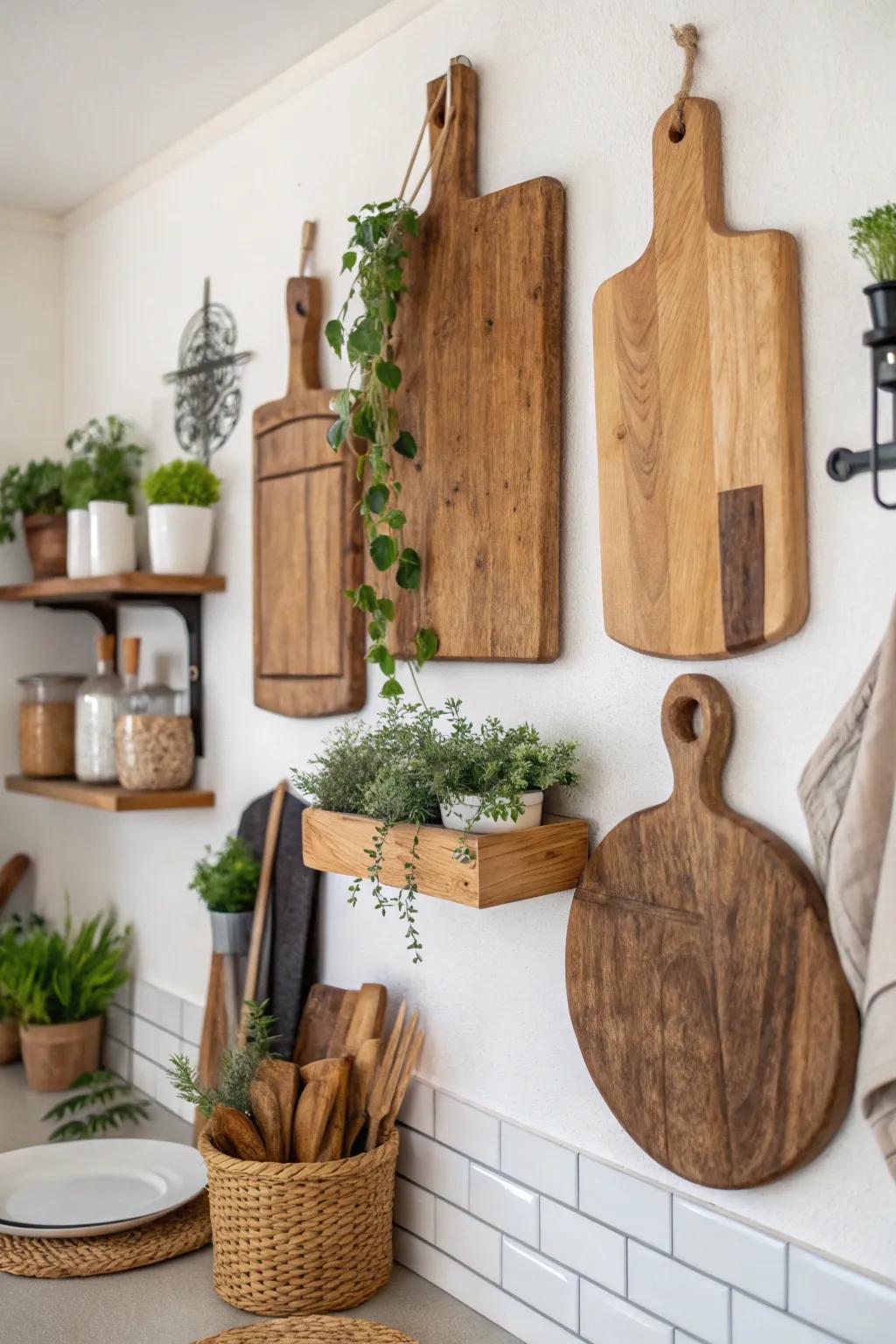 Create a stunning wall display with wooden boards.