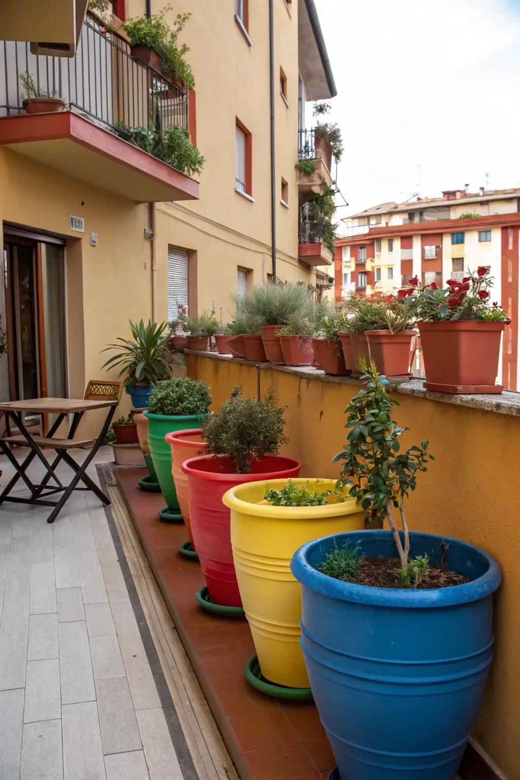 Decorated pots enrich your patio with color and charm.
