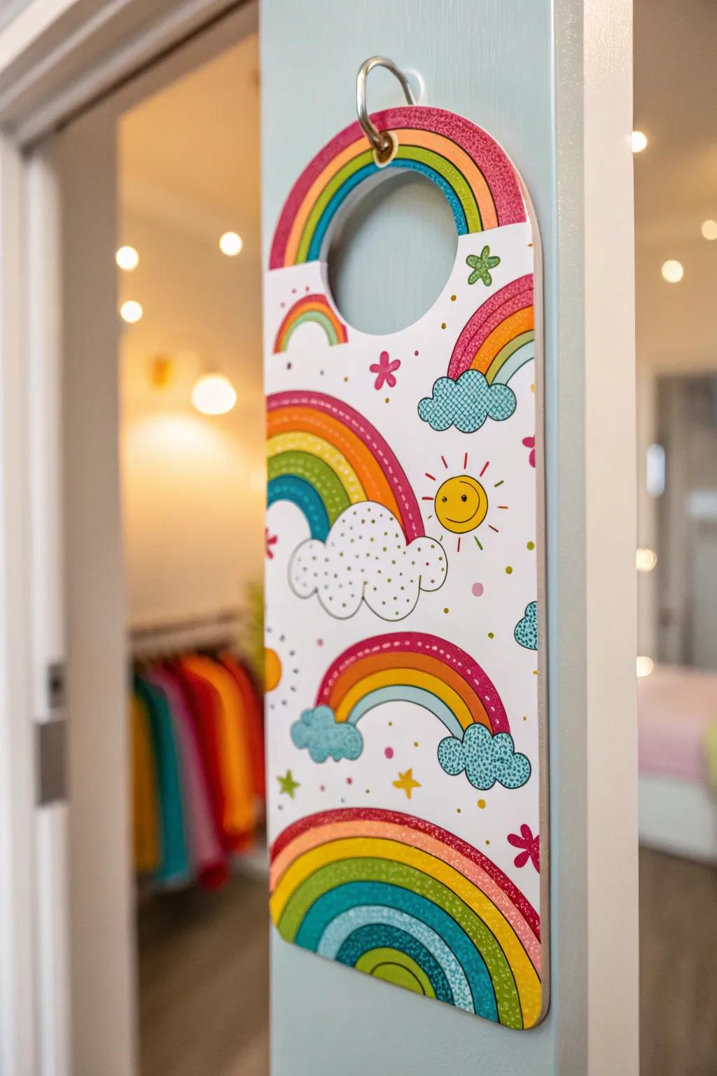 A jubilant rainbow-themed door adornment abundant with color and happiness.