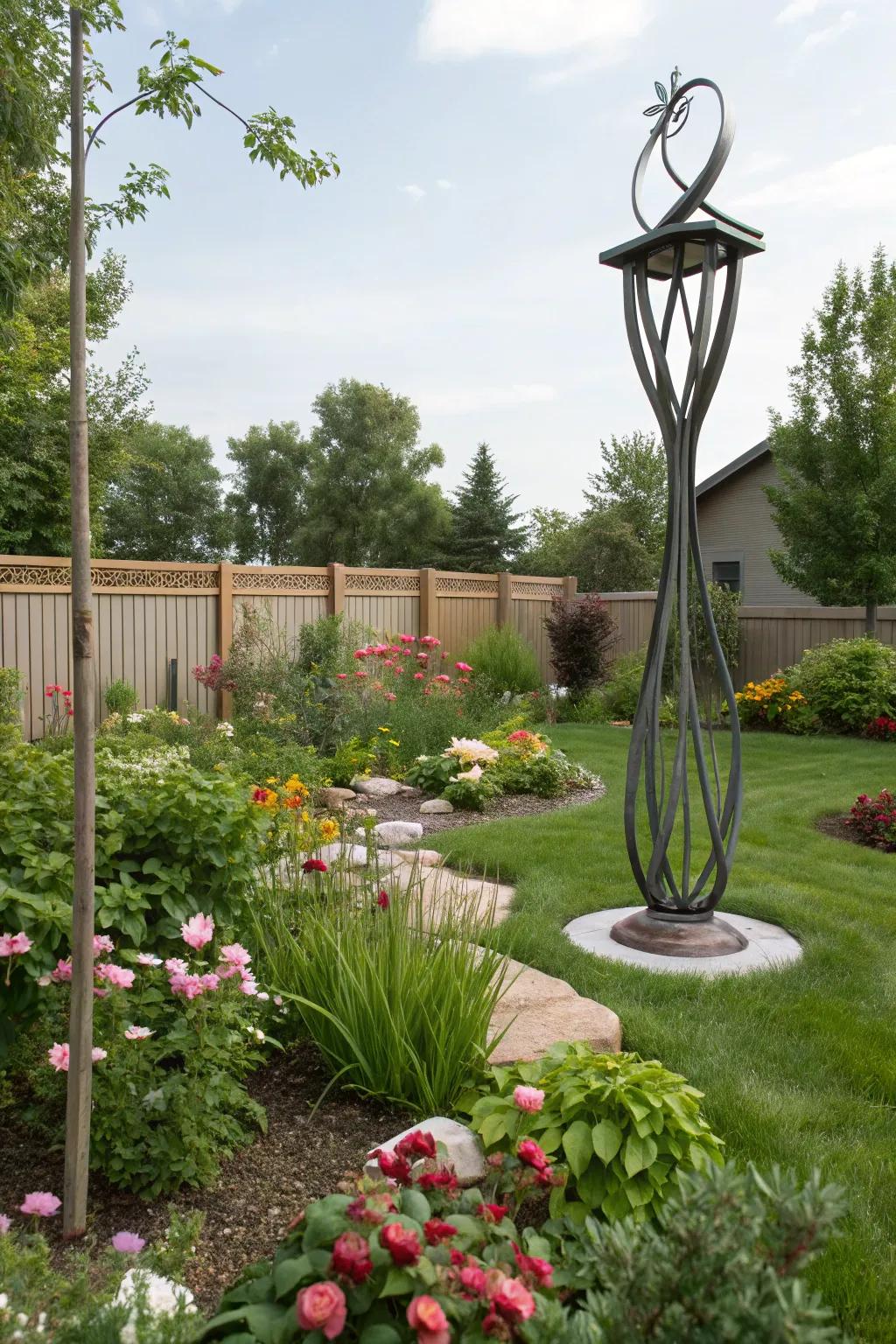 A garden sculpture adds artful intrigue to your outdoor space.