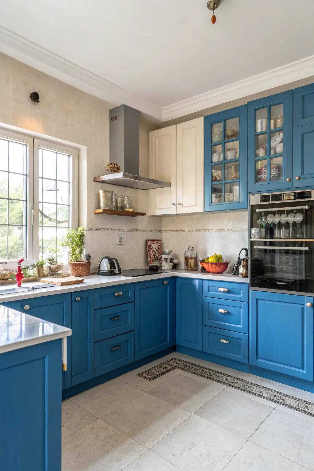 Bold-colored cabinets make a vibrant statement.