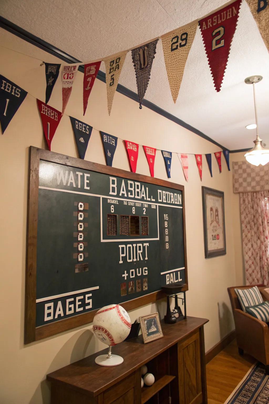 Add character with vintage baseball memorabilia.