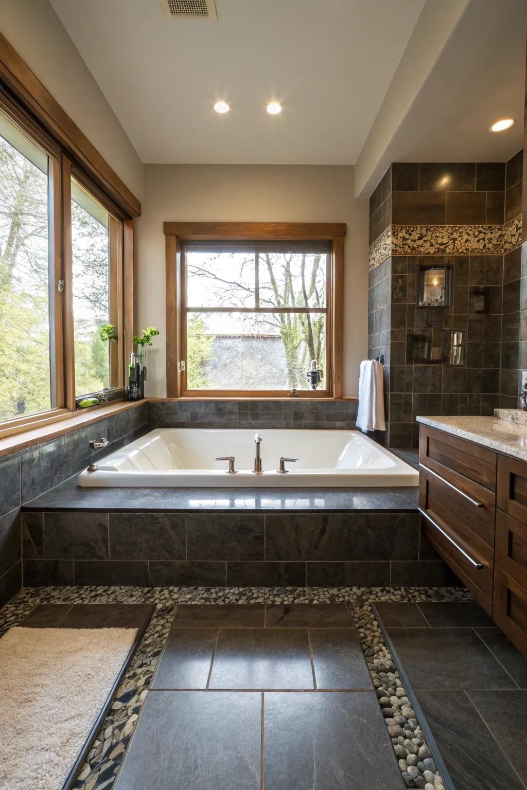 Sunken bathtubs create a unique and indulgent bathing experience.