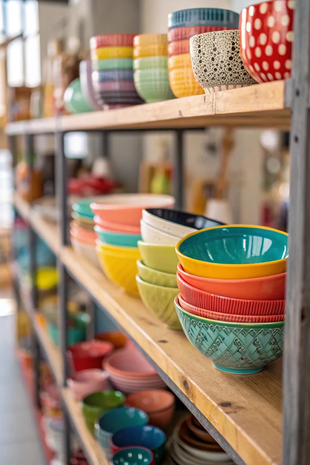 Colorful ceramics offer a vibrant accent.