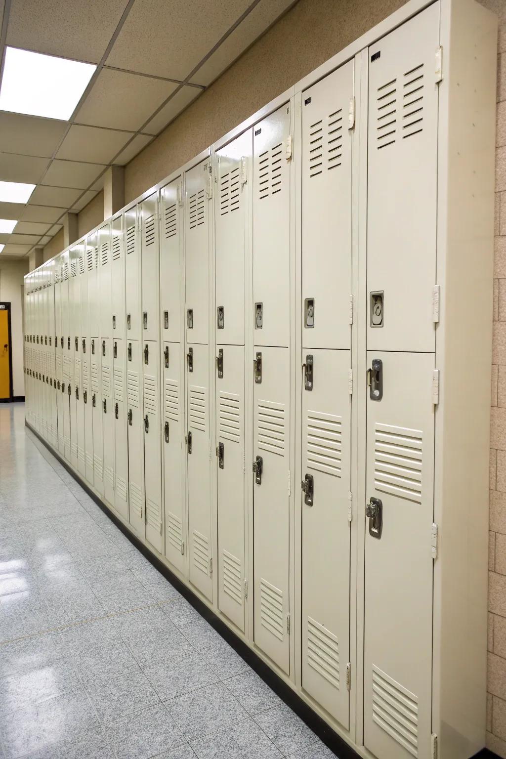 Keep clutter hidden with lockers that have doors.