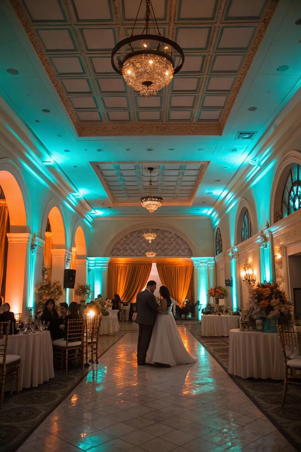 Reception lighting that sets a romantic and warm mood.