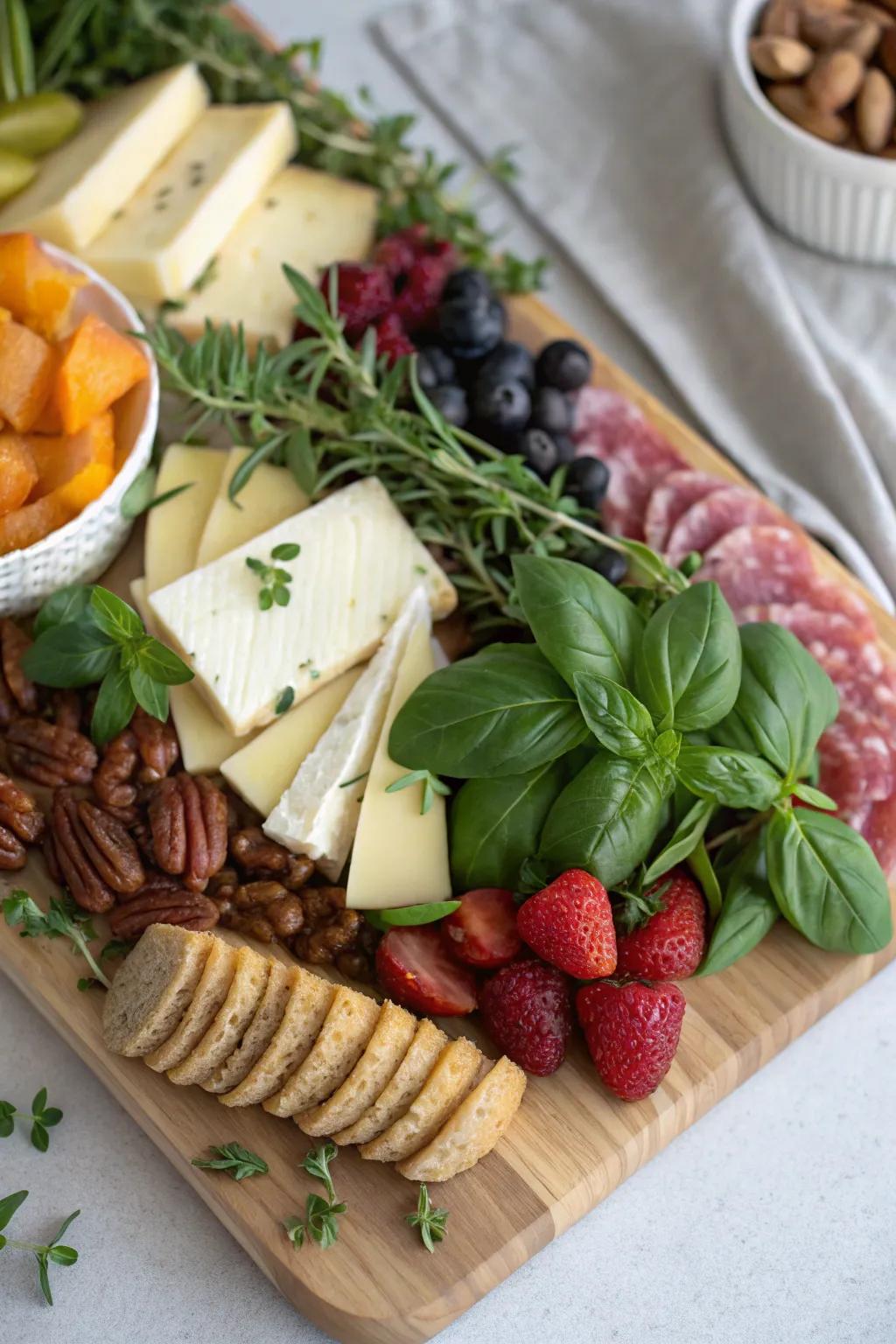 Herbal essence creating a revitalizing charcuterie arrangement.