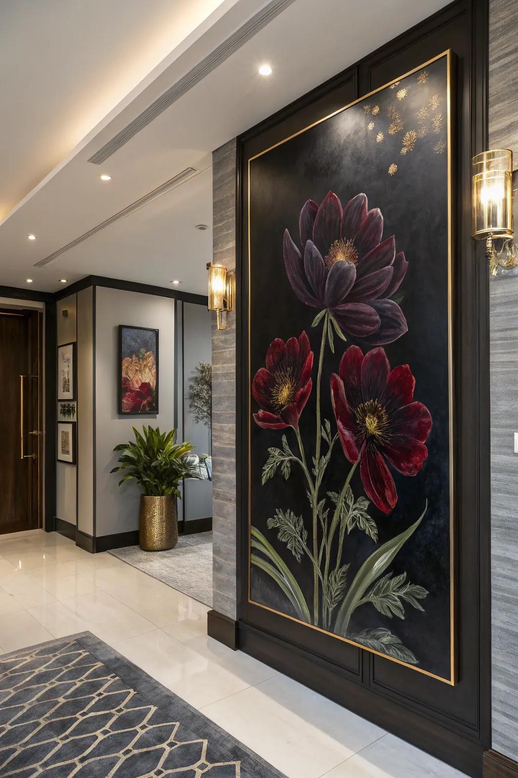 Add elegance with dark floral art