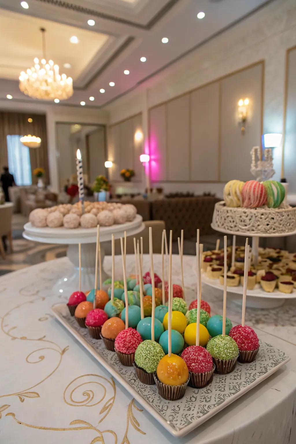 DIY cake pops add a fun and customizable element to dessert tables.