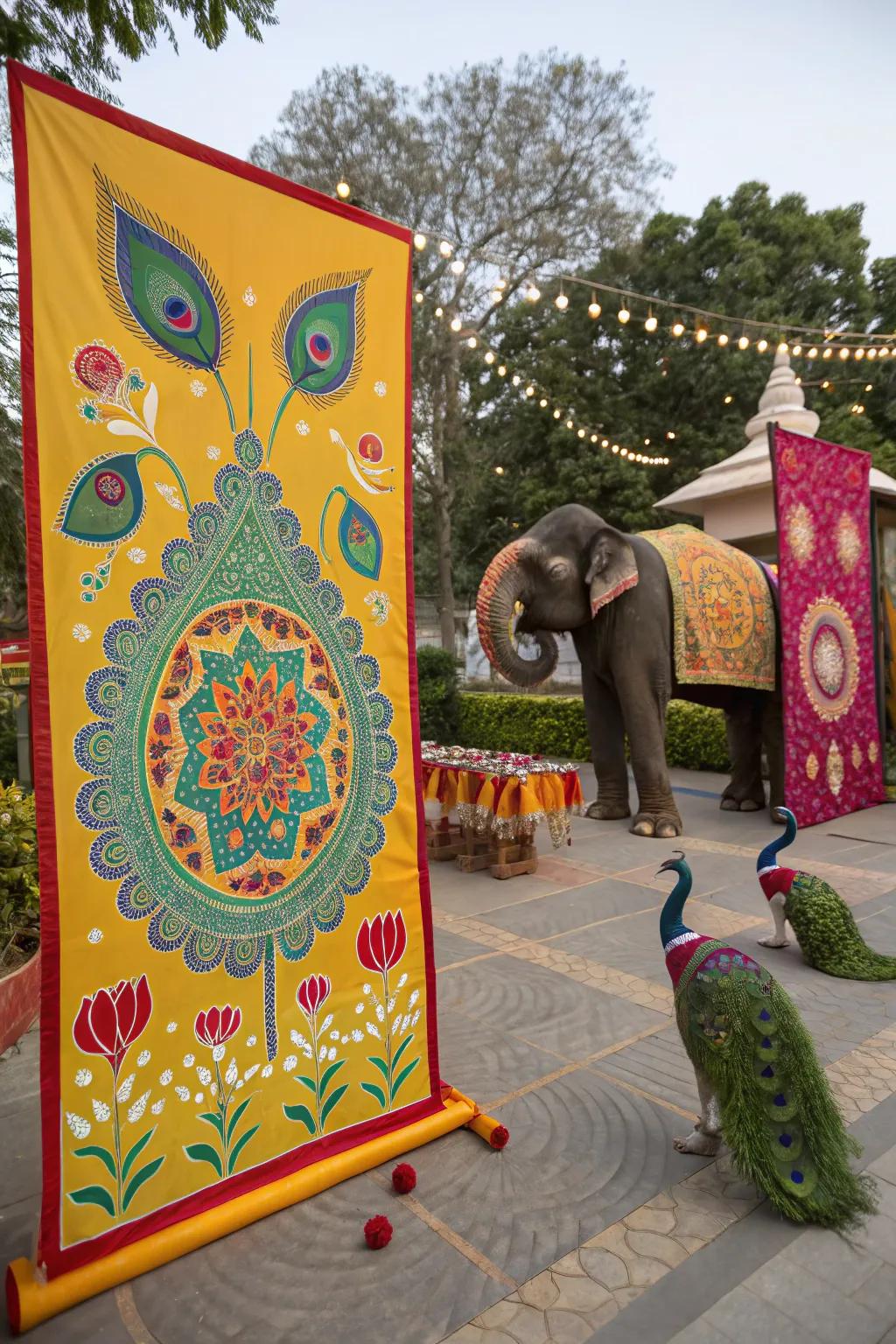 A Diwali poster with classic motifs embracing cultural heritage.