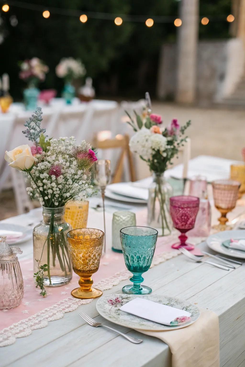 Varied drinkware appends a burst of color and persona.