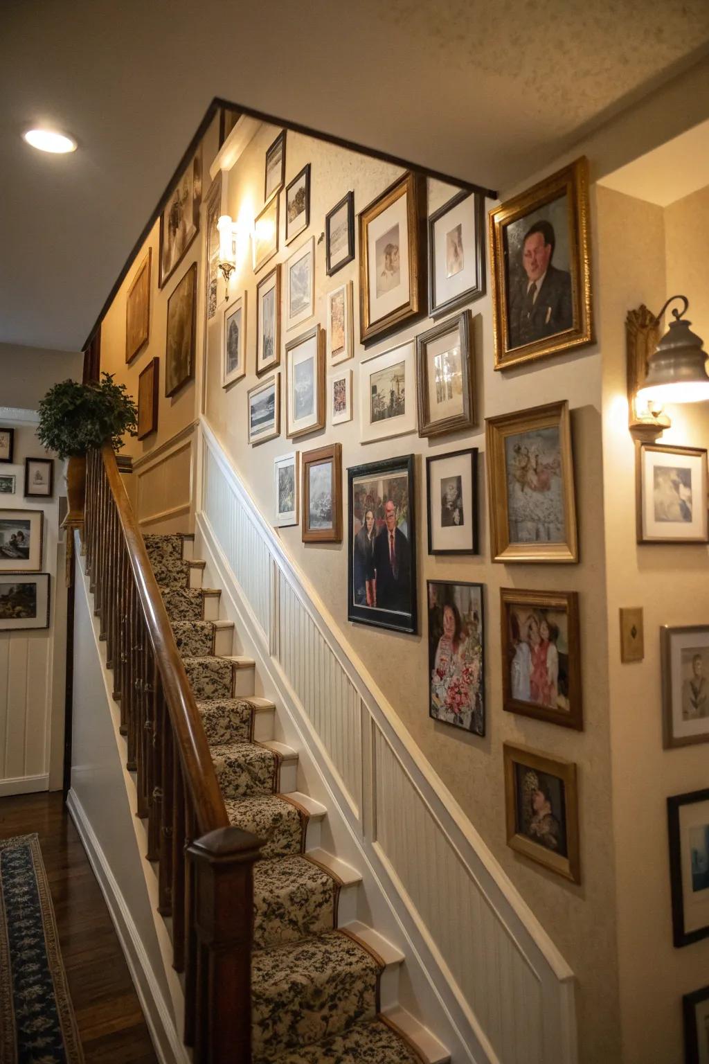 Personal photographs add warmth and storytelling to entryway decor.