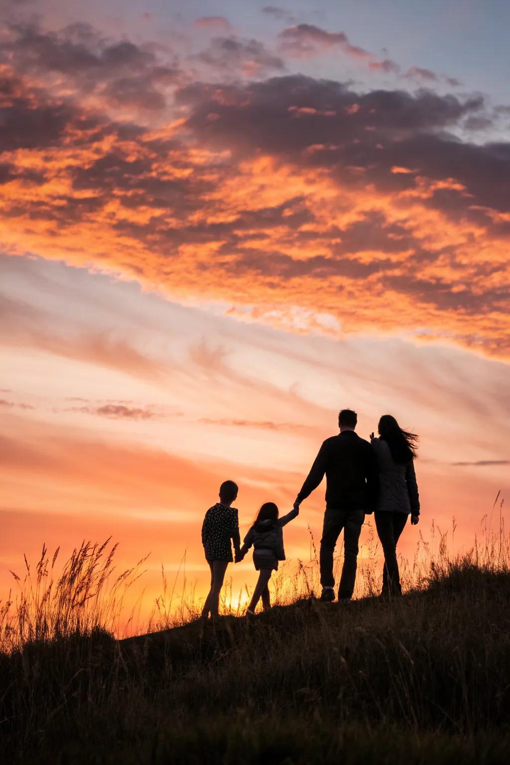 Silhouette shots offer a timeless and artistic family photo.