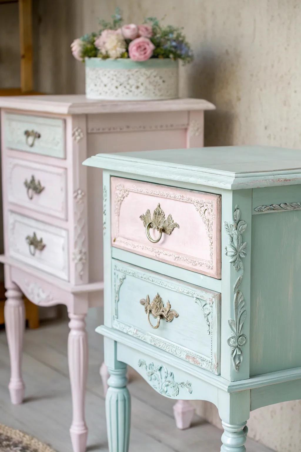 Chalk-painted furniture adding a personalized touch.