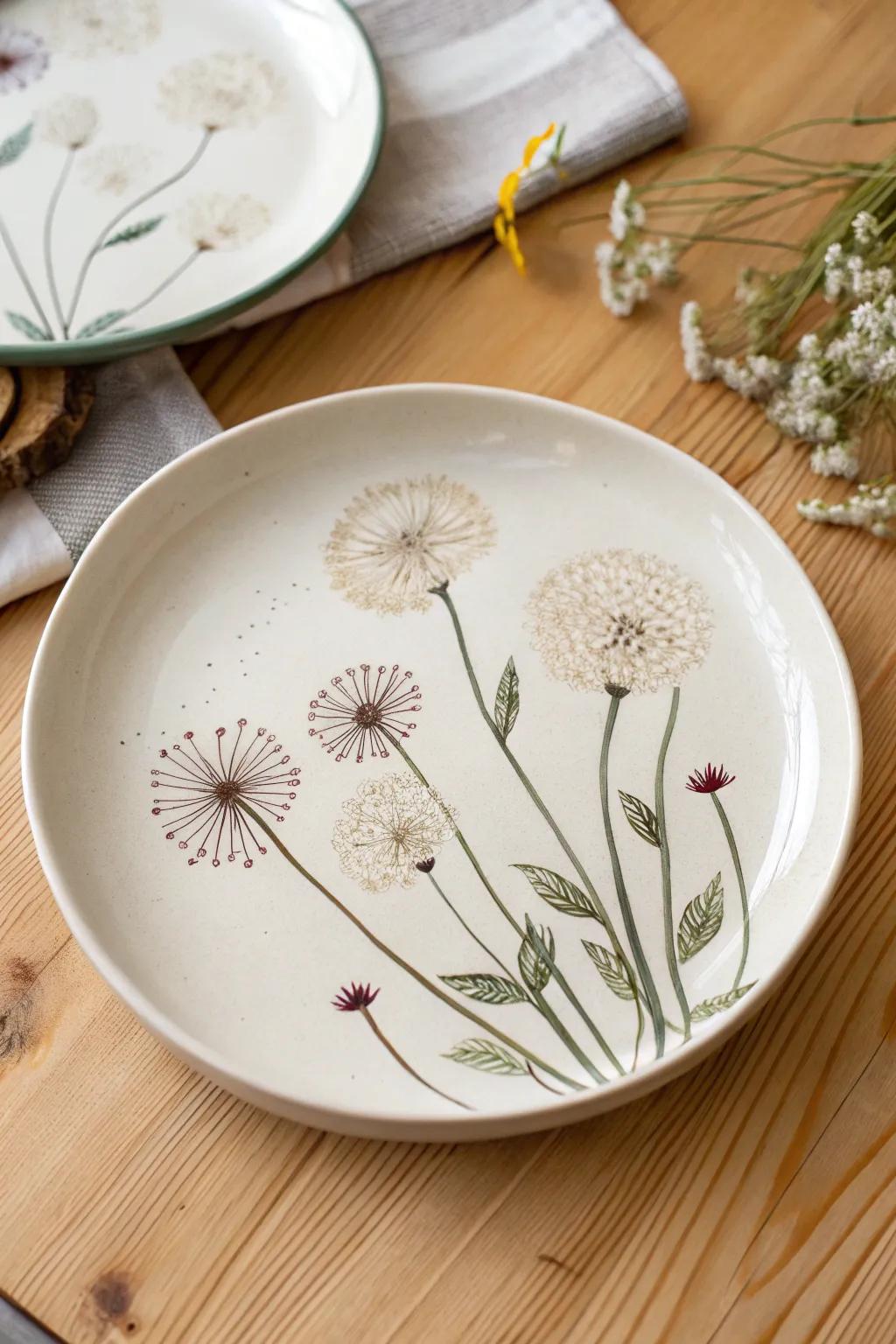 Whimsical dandelions bring a touch of nostalgia to your plates.