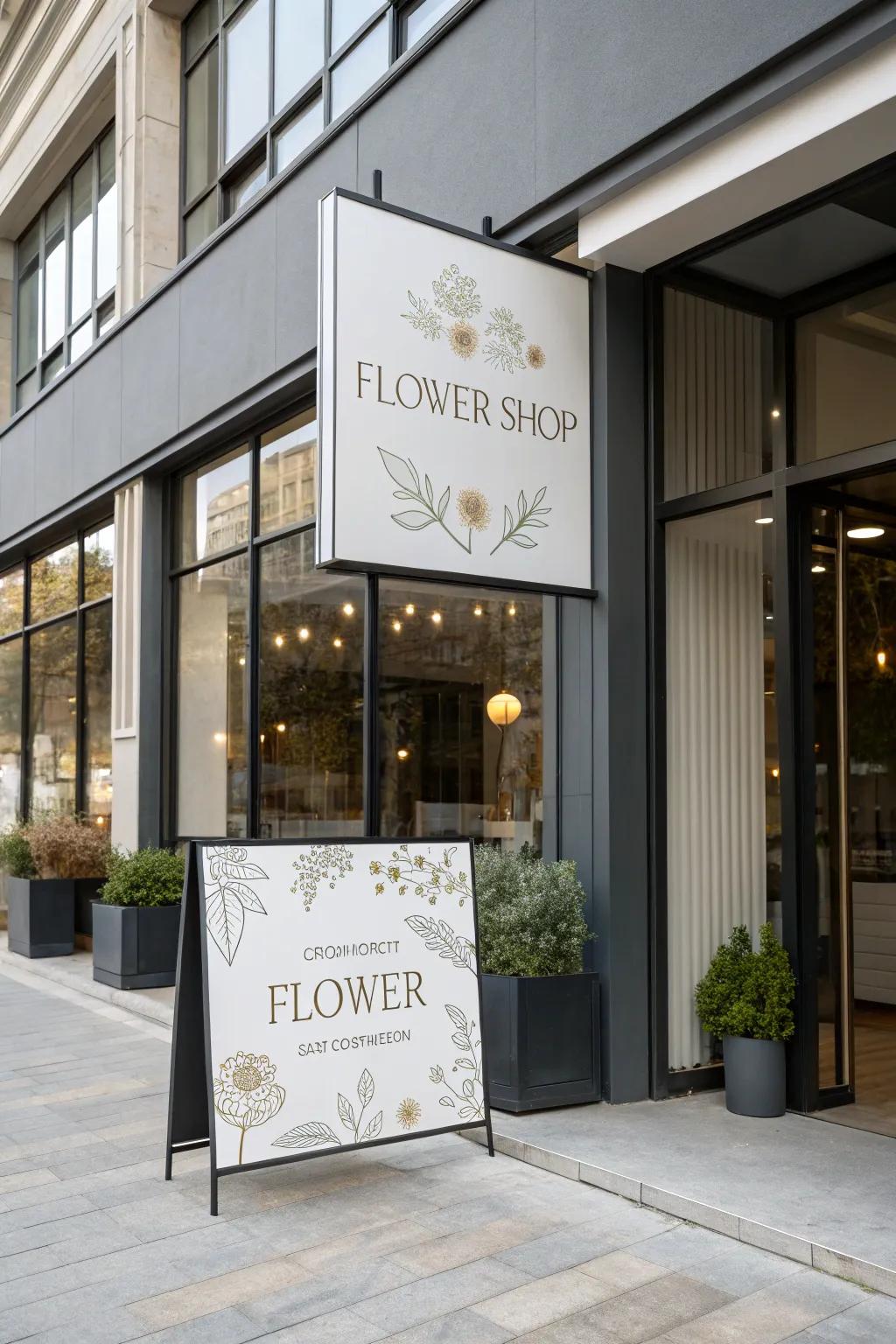 Sleek and modern, a minimalist sign for the modern florist