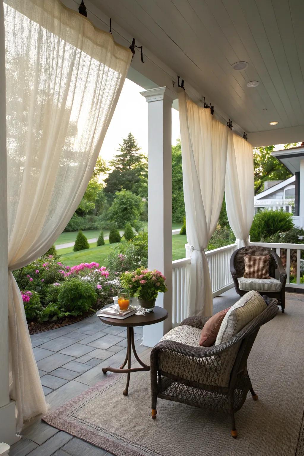 Outdoor curtains provide privacy and elegance to your porch.