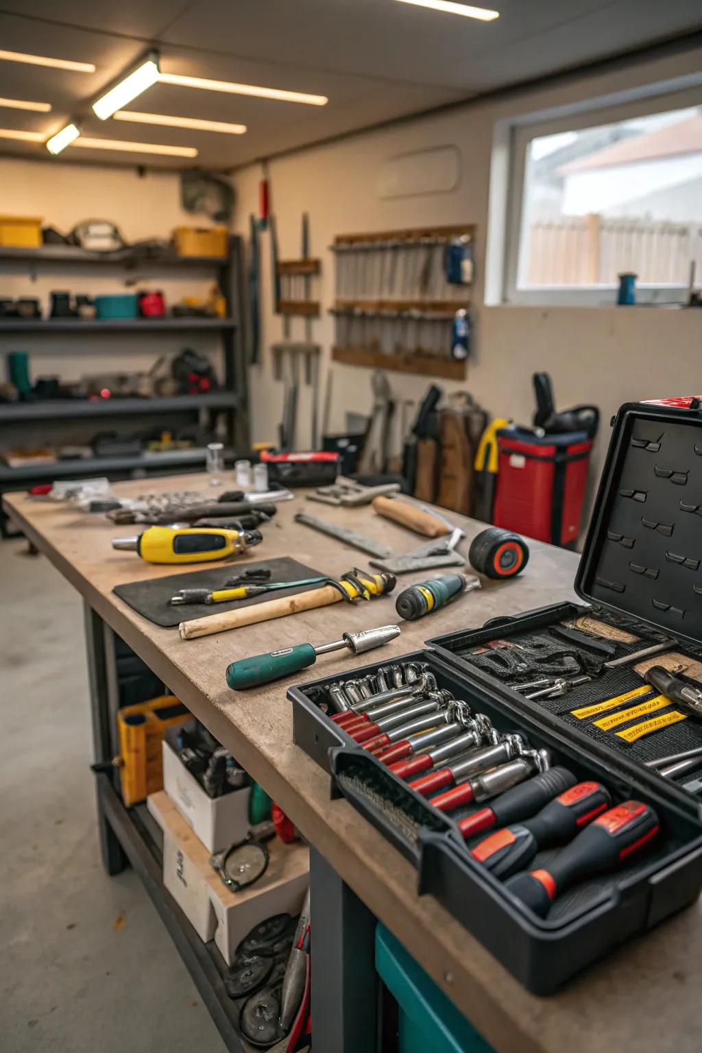 Elevate your garage with a functional workbench.