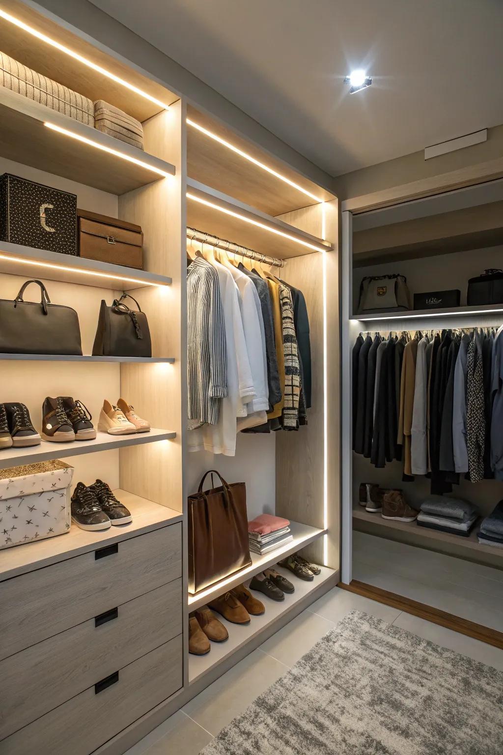 Lighting transforms your closet into a showcase.