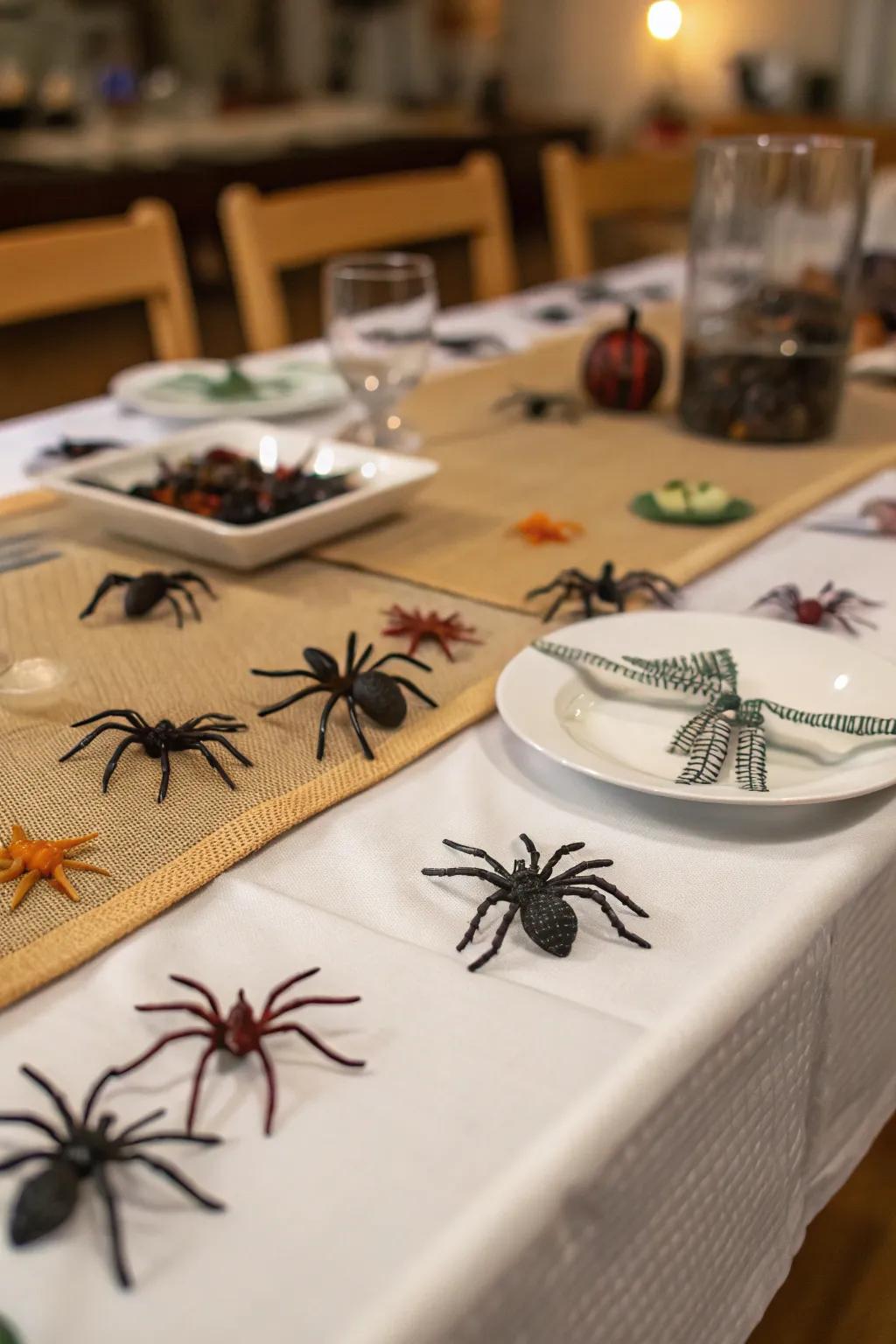 Append a modicum of terror to your dining surface via creepy crawlers.