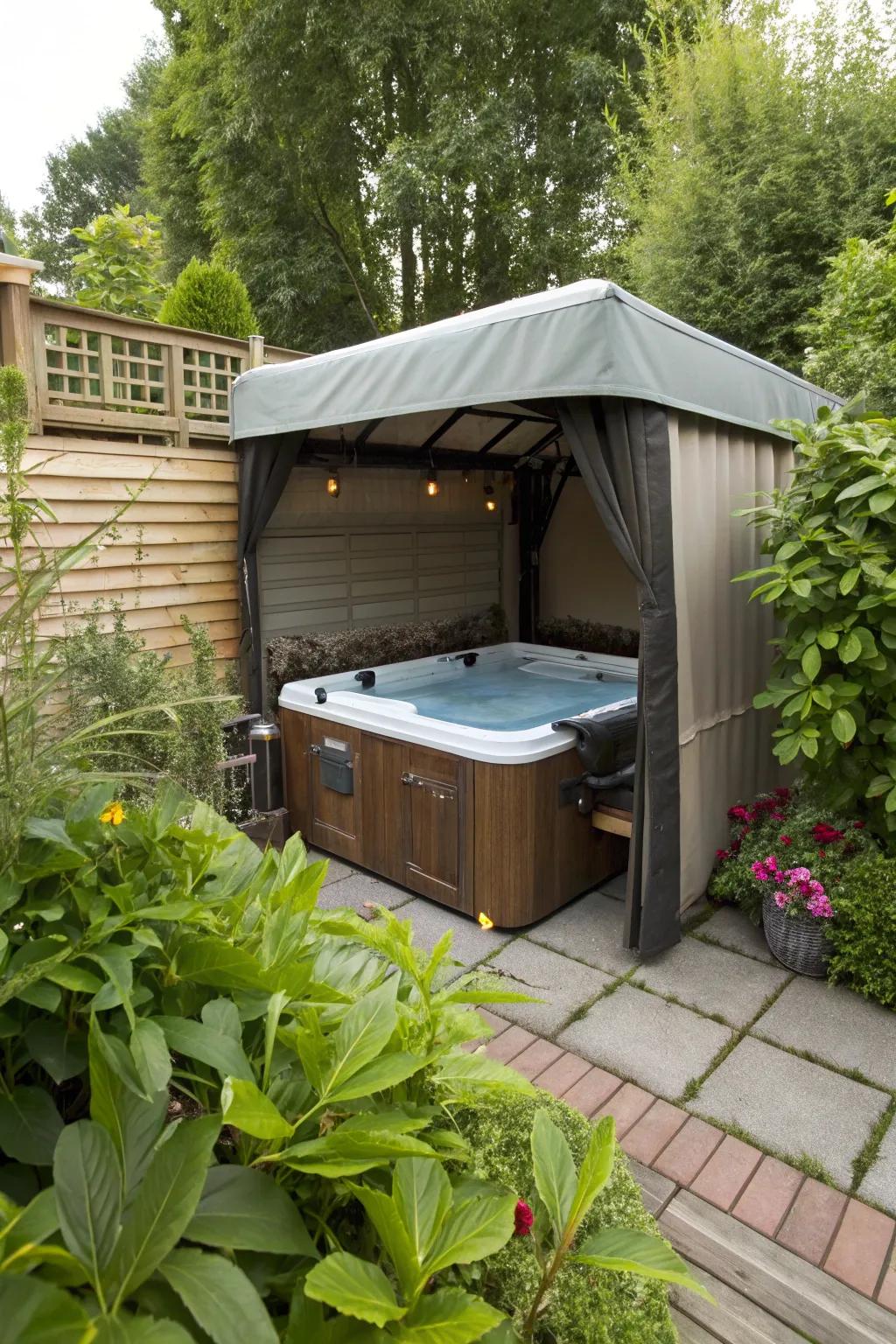 Tarp enclosures ensure budget-friendly and adaptable privacy.
