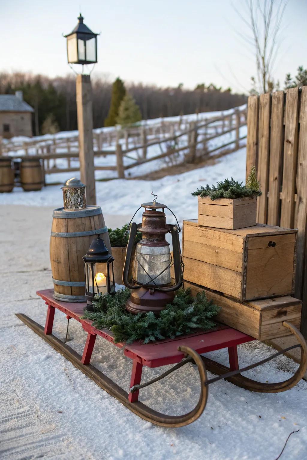 A sled decorated with unique vintage finds