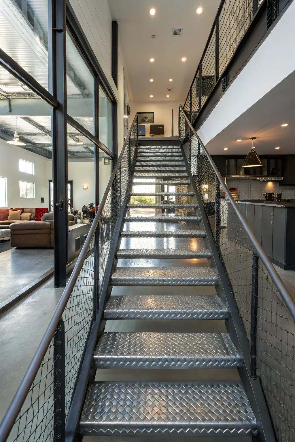 Add an industrial edge with metal steps.
