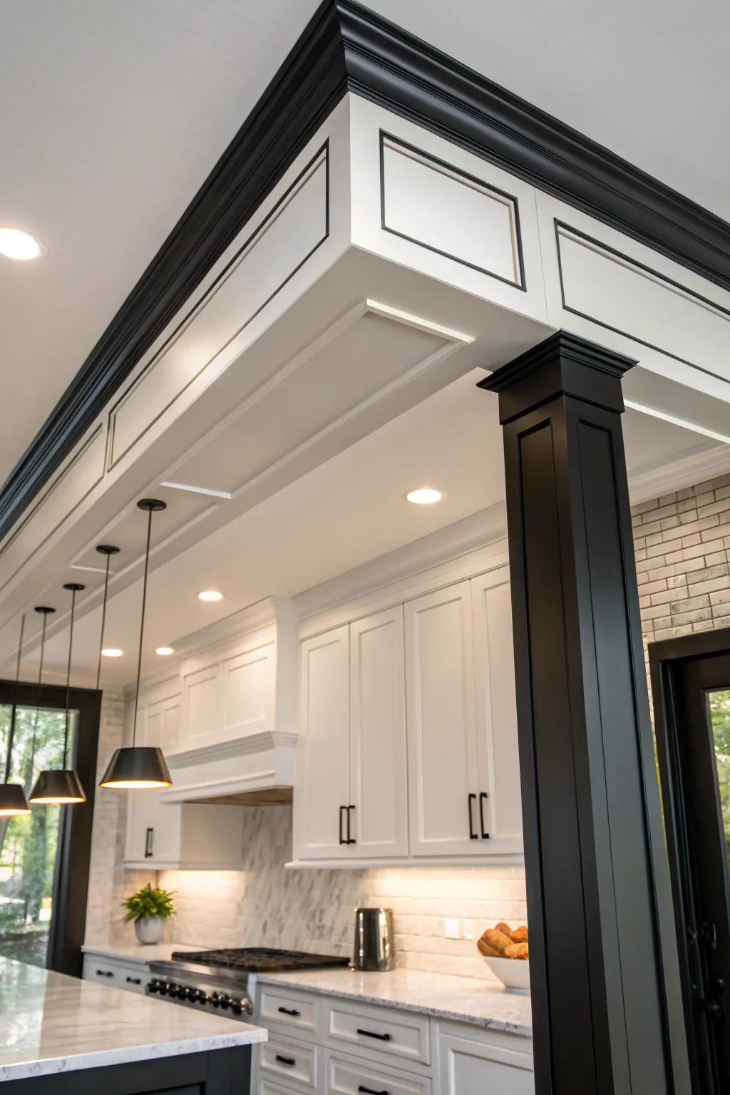 A soffit with contrasting trim, adding a bold and modern touch to the kitchen.