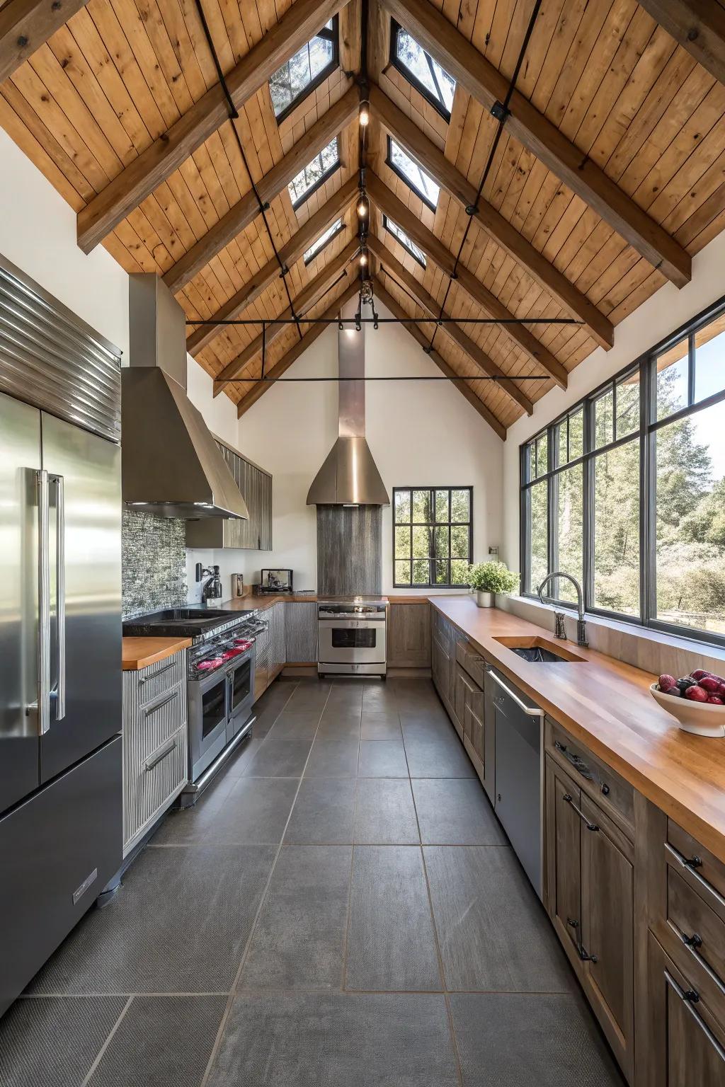 Contrasting materials create a dynamic look in this stylish kitchen.