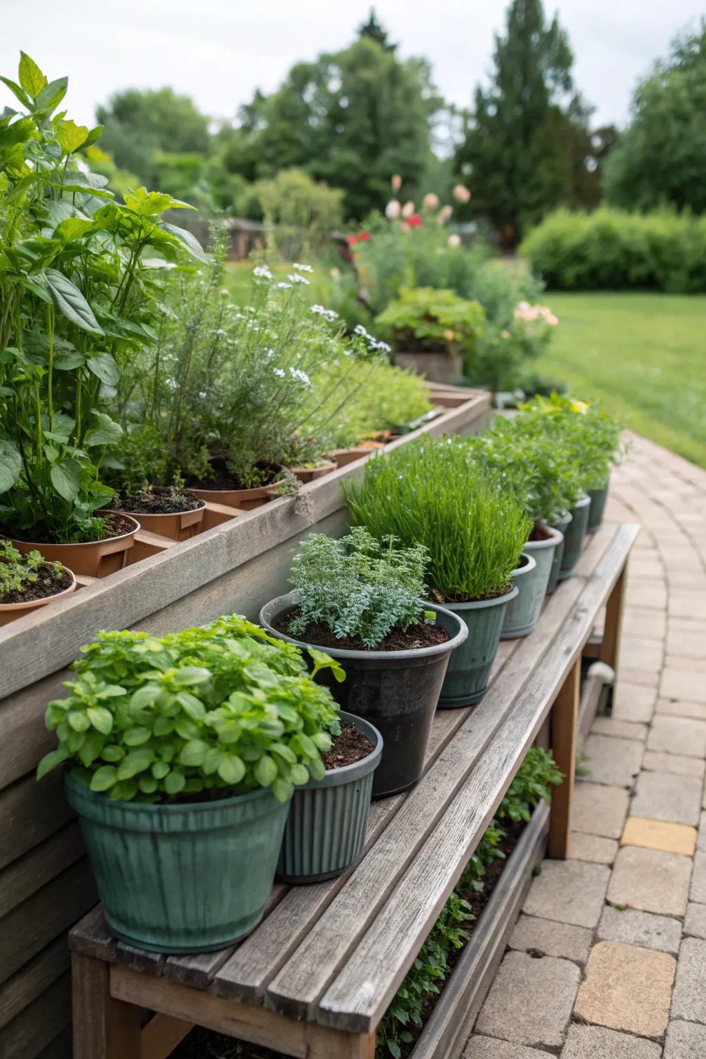 A practical and fragrant pot herb garden for your backyard.