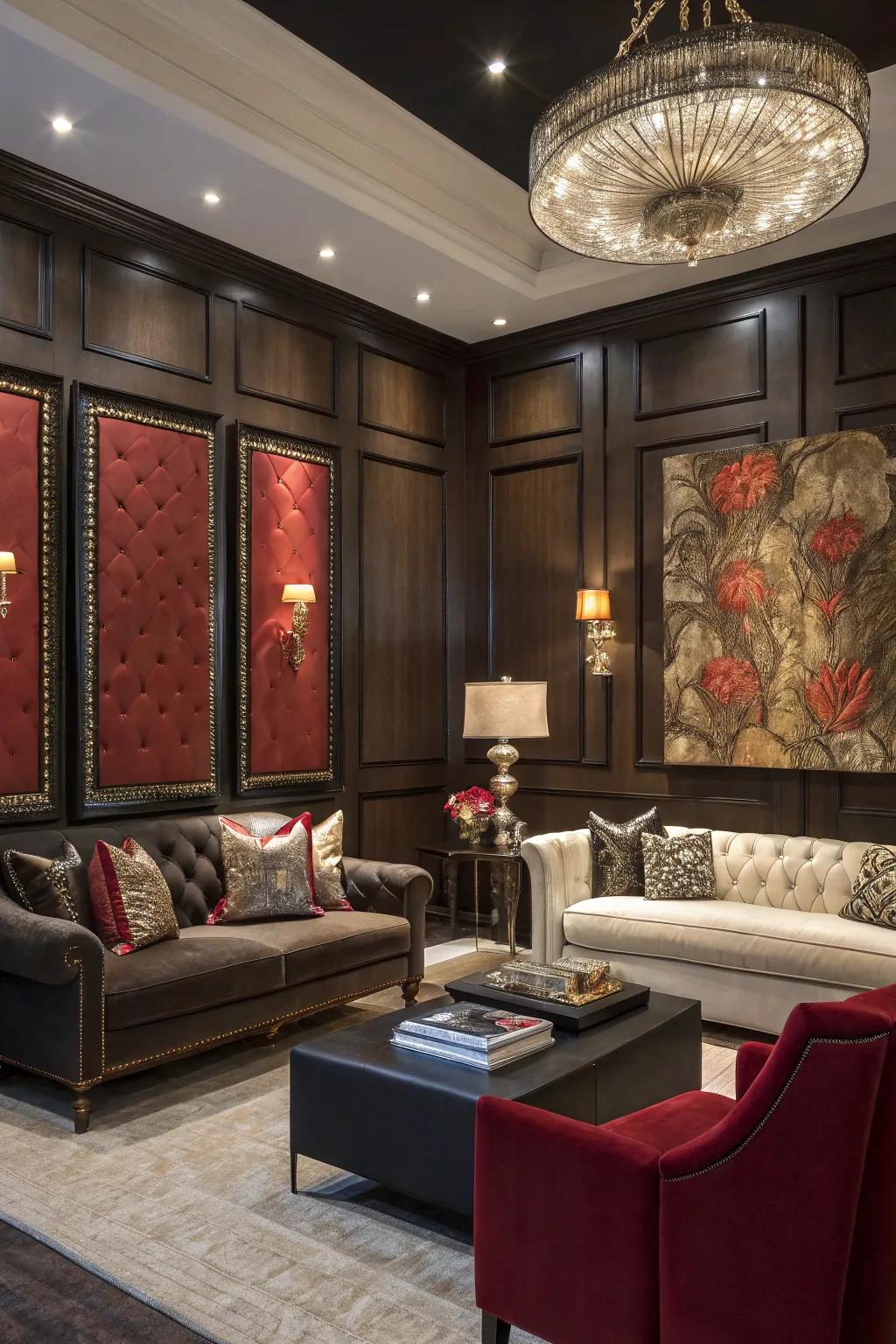 Thick parts establish a robust alongside influential shade throughout the family room.
