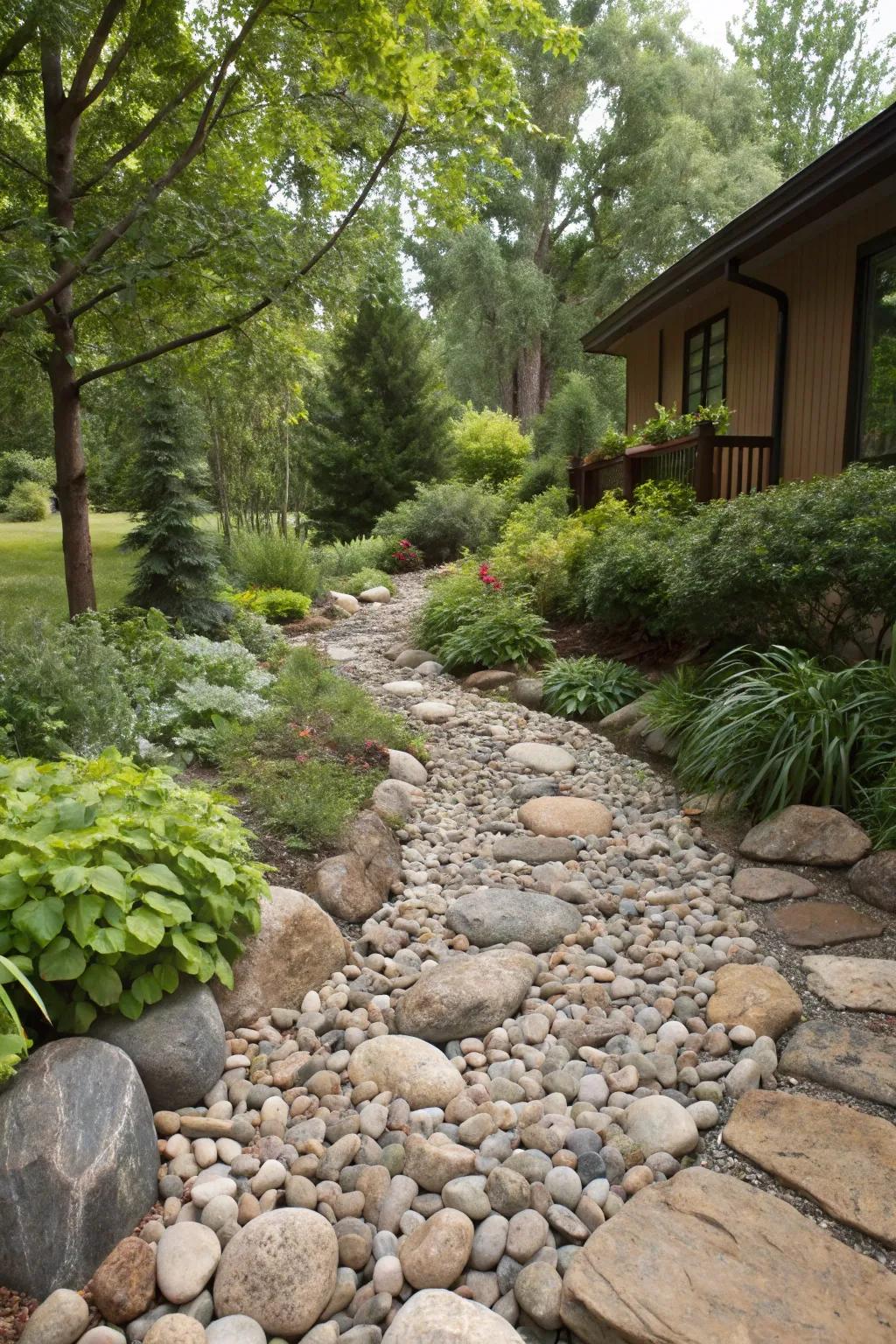 A dry river bed adding natural flow and function.