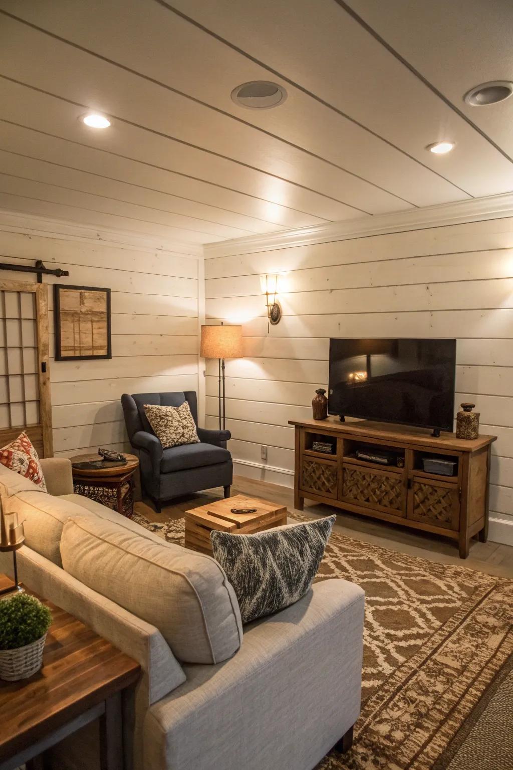 Shiplap accent walls add warmth and charm.