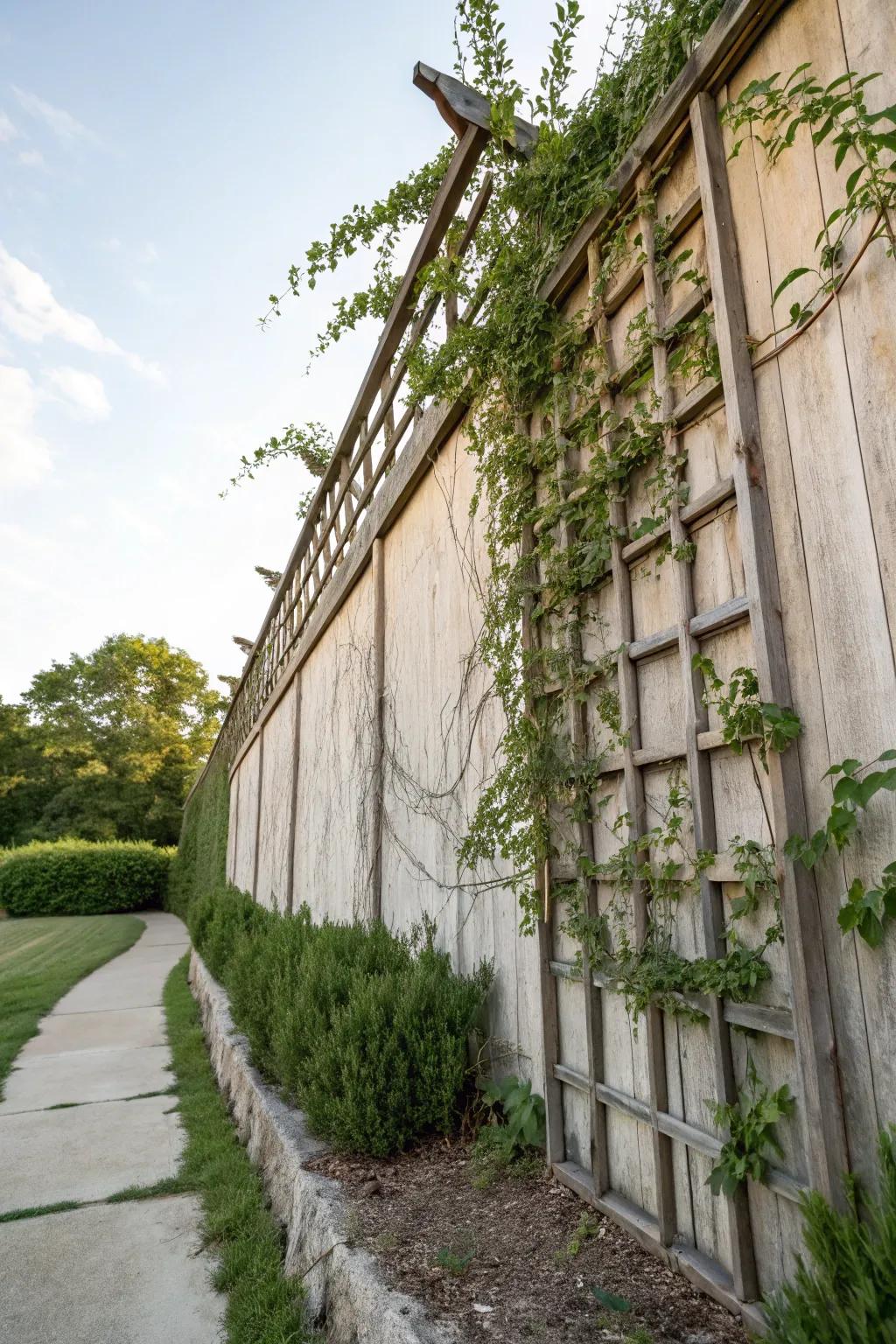 Trellises and vines offer both privacy and beauty.