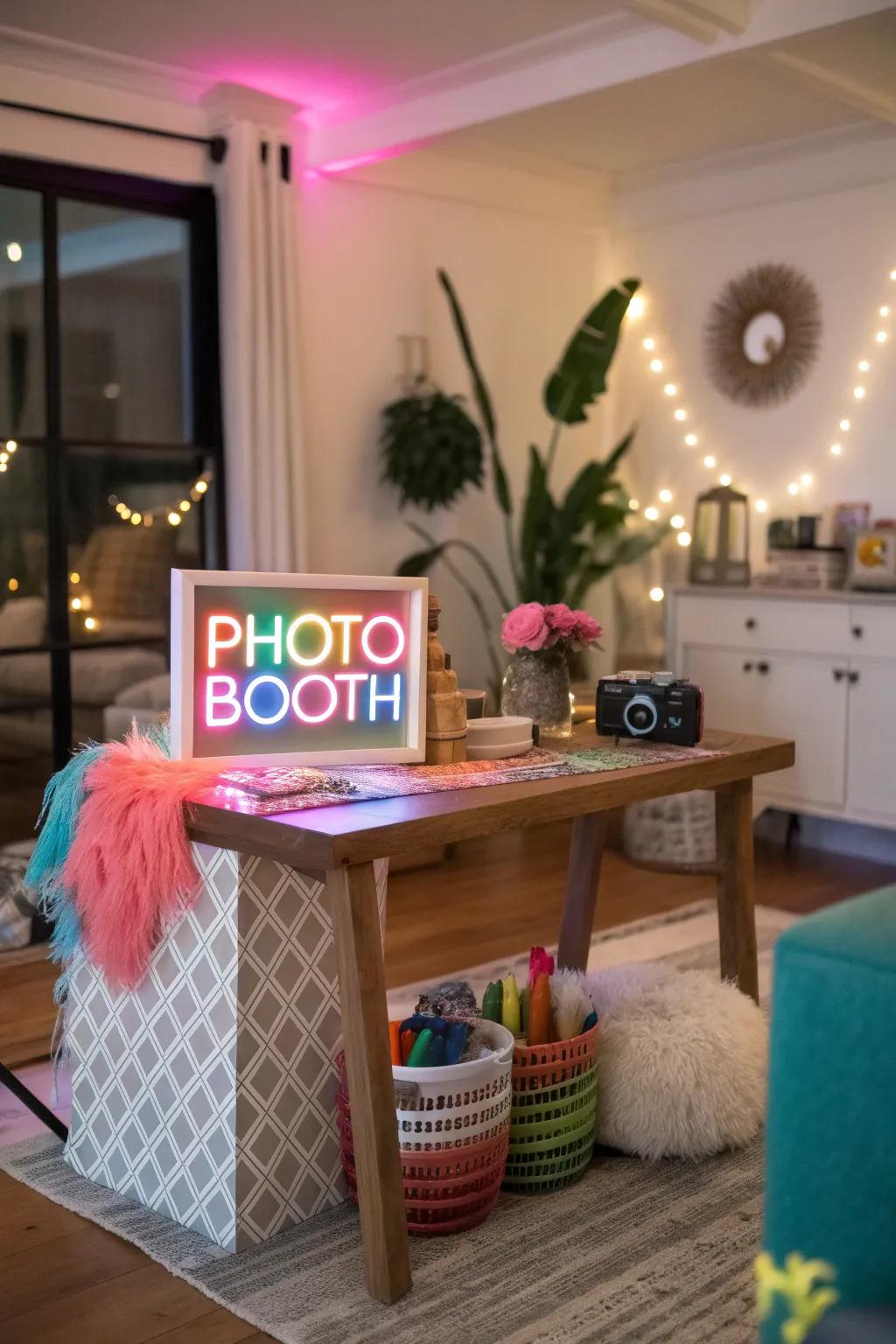 Neon signs add a modern and vibrant touch to your setup.